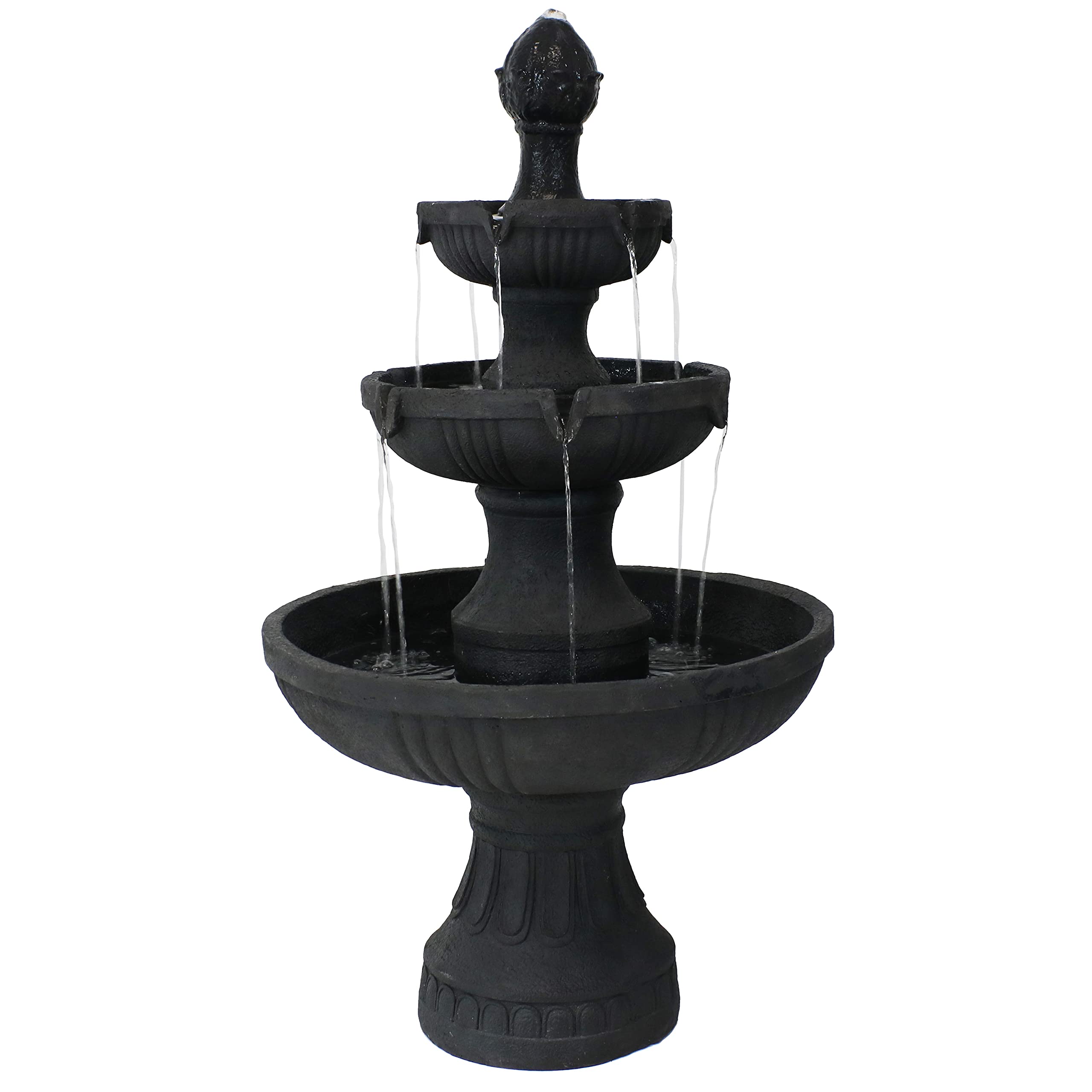 Sunnydaze 43-Inch 3-Tier Black Electric Water Fountain with Flower Blossom Design - Outdoor Garden Decor for Patio, Yard & Landscape - Relaxing Water Feature for Meditation & Backyard Ambience