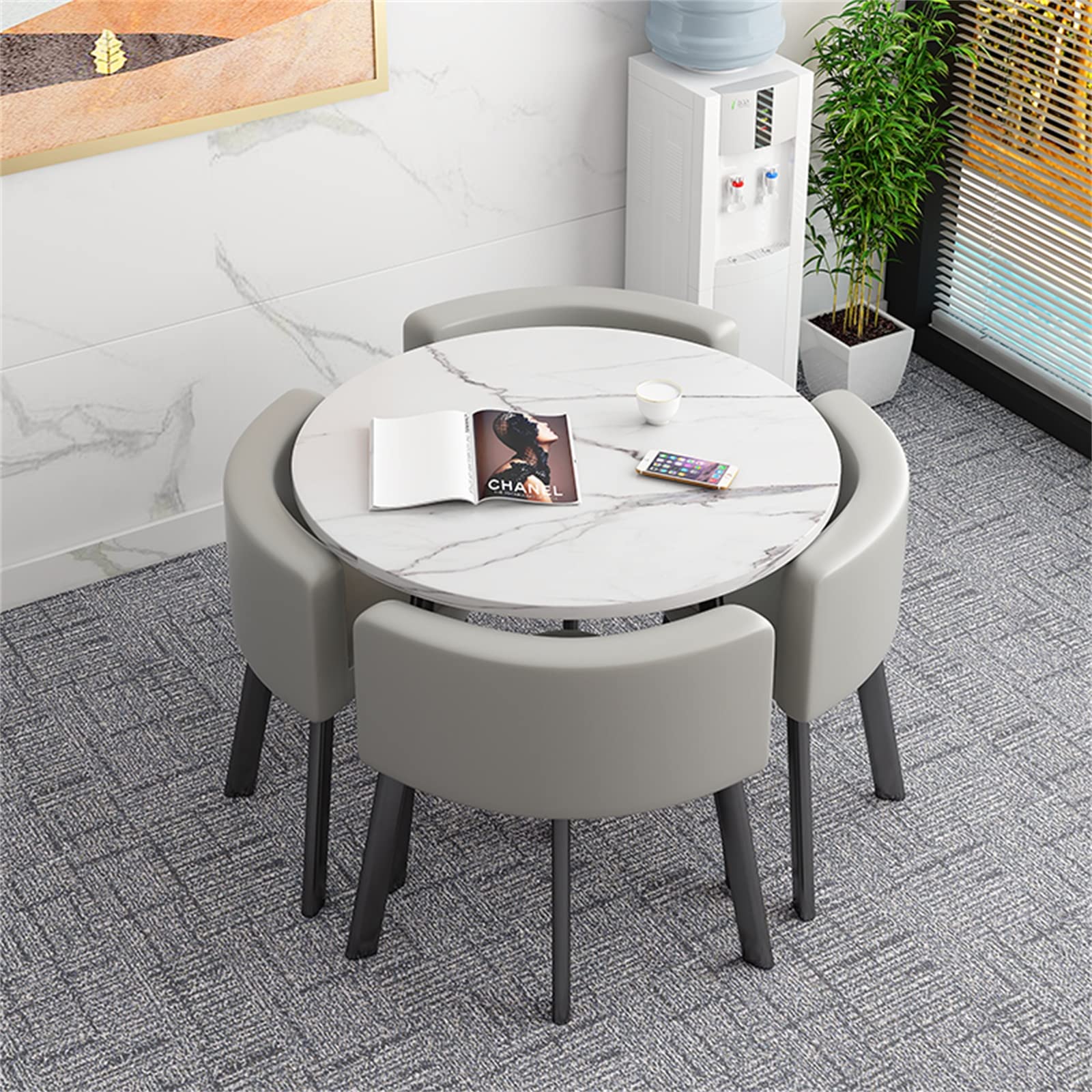 Modern 4-Piece Round Dining Table Set with Faux Leather Chairs - Easy Assembly Kitchen & Dining Room Furniture for Home & Business | Perfect for Small Spaces, Family Meals & Entertaining Guests
