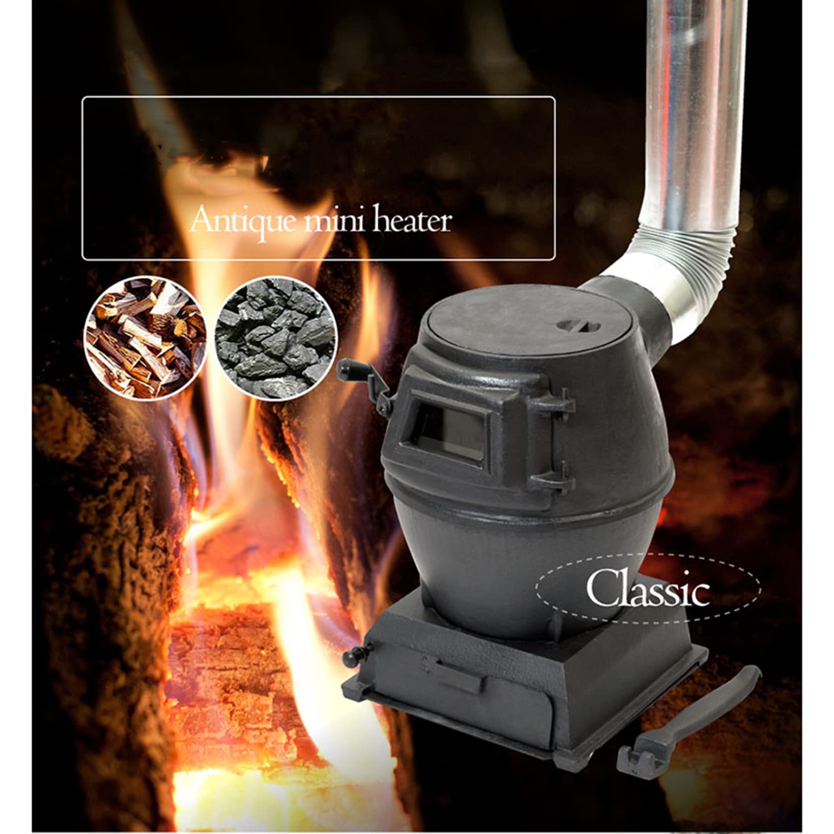 Efficient Wood-Burning Cast Iron Heating Stove with View Window - Smokeless Cooker for Indoor & Outdoor Use | Perfect for Tents, Cabins, Villas, Emergency Shelters, Daily Cooking & Winter Heating