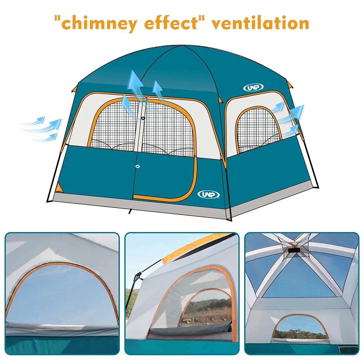 UNP 6-Person Waterproof Windproof Double Layer Family Camping Tent - Easy Setup, 1 Mesh Door & 5 Large Mesh Windows, 10'X9'X78in - Perfect for Backpacking, Hiking, and Outdoor Adventures