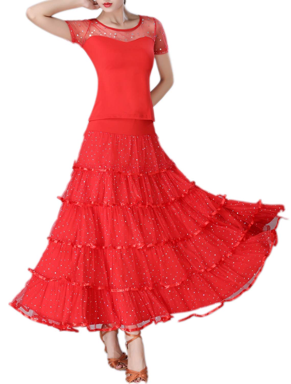 Elegant Ballroom Latin Dance Skirt for Women - Long Swing Tiered Party Skirt for Salsa, Tango, and Social Dancing | Perfect for Performances, Competitions, and Dance Classes