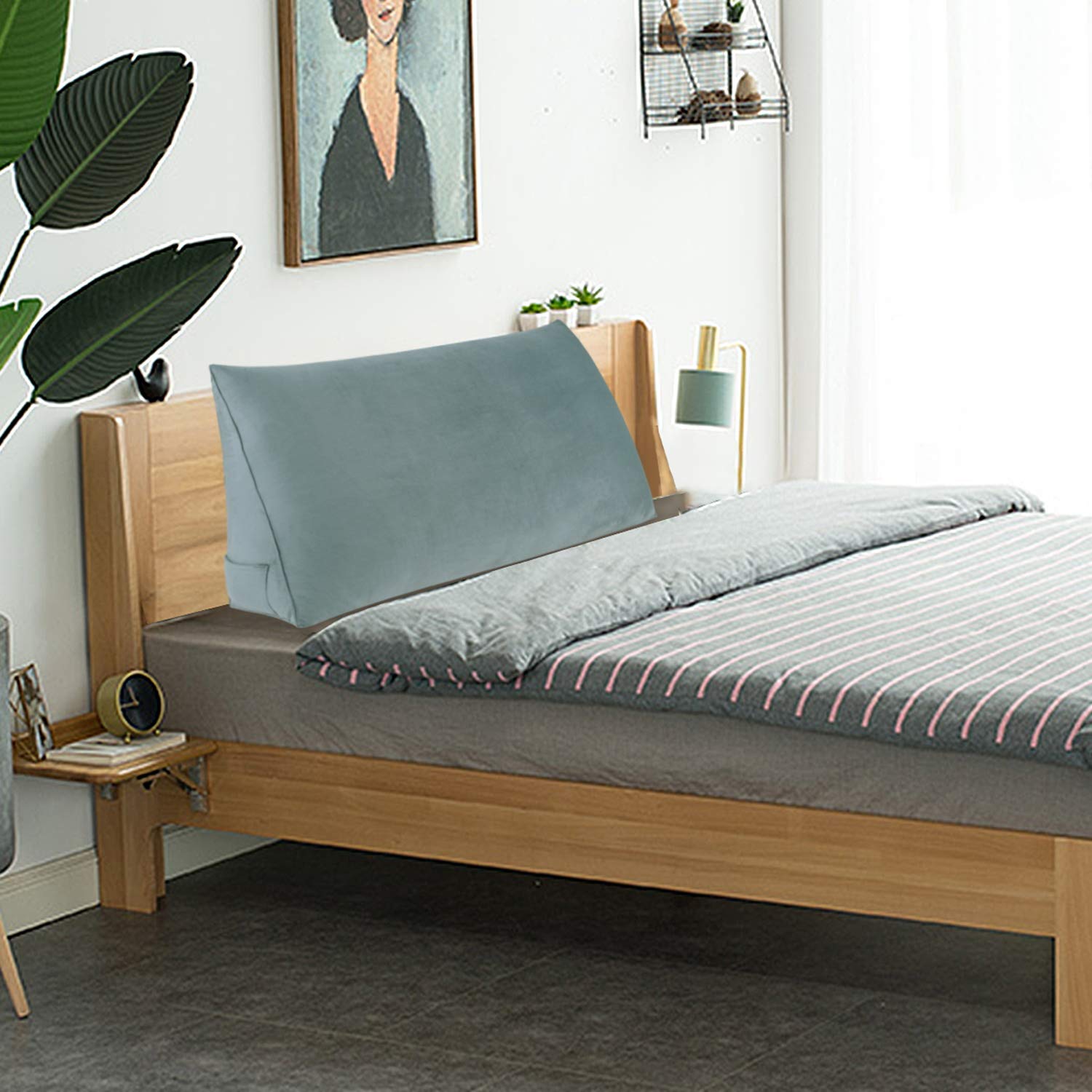 Johnear Velvet Headboard Pillow - Large Triangular Wedge Pillow for Bed Support, Backrest & Lumbar Cushion with Removable Cover - Perfect for Reading, Resting & Positioning in Bed or Sofa