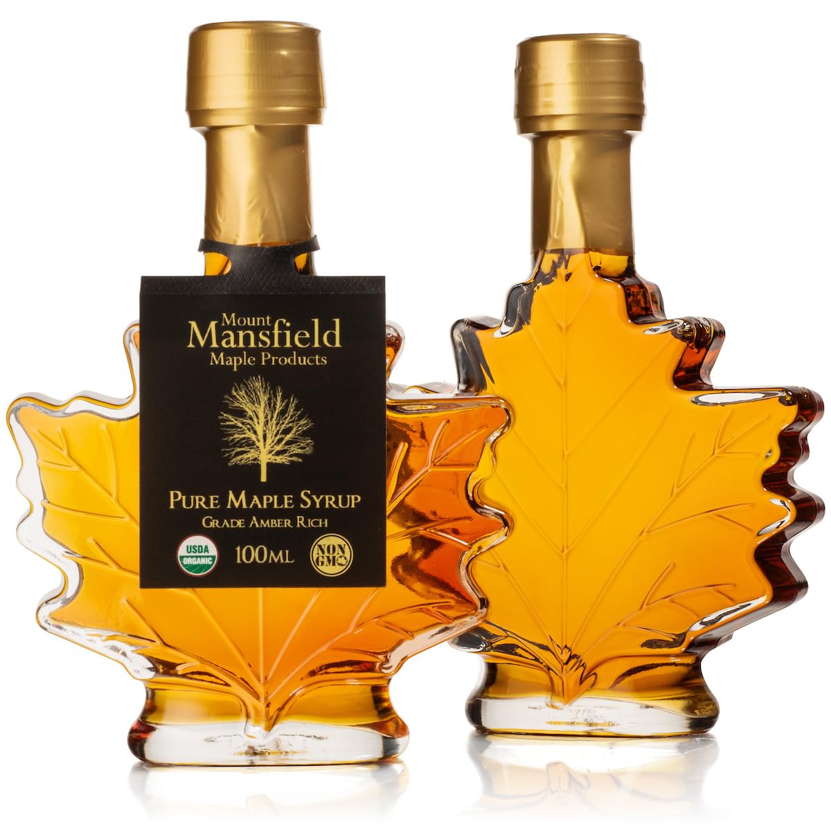 Organic Pure Vermont Maple Syrup in 100ml Glass Leaf Bottles - Set of 24 - Mansfield Maple - Perfect for Wedding Favors, Gourmet Gifts & Breakfast Pancake Topping
