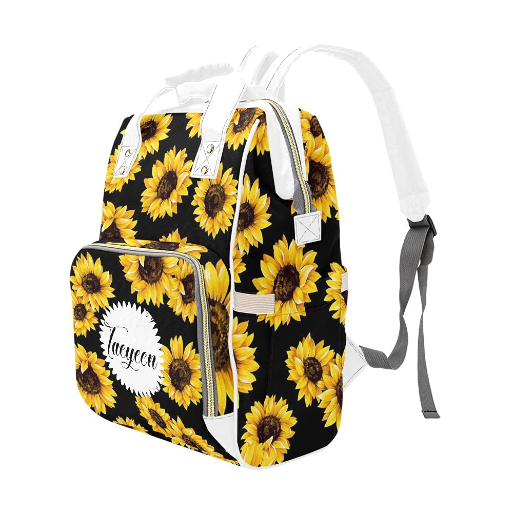 Personalized Sunflower Diaper Backpack - Waterproof Nursing & Nappy Bag for Moms, Baby Essentials Organizer - Perfect Baby Shower Gift & Travel Tote for Outings, Park Visits, and Daycare