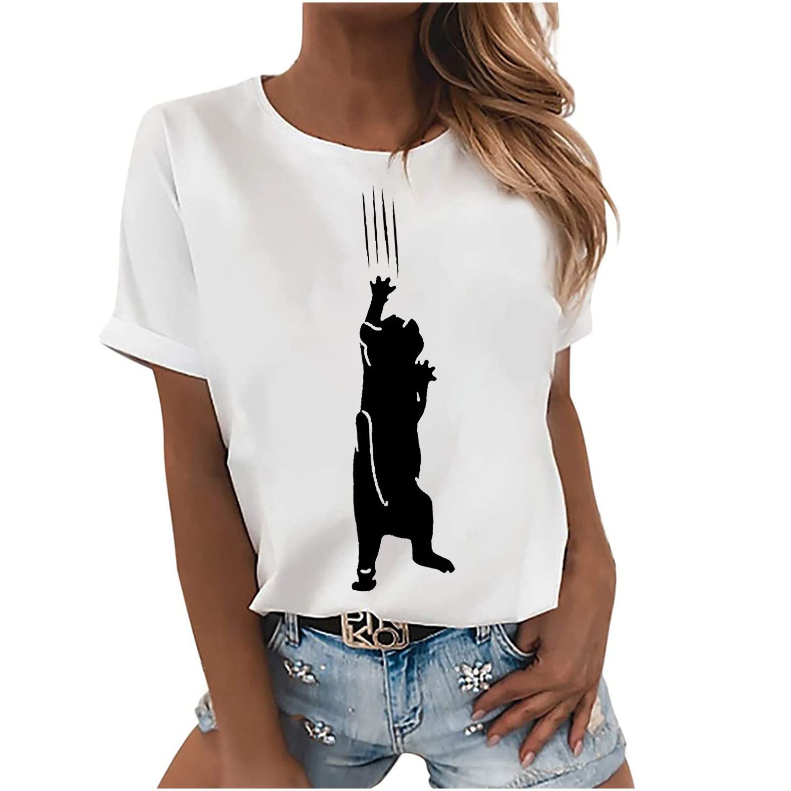 Women's Summer Short Sleeve Graphic T-Shirt - Cute Casual Loose Fit Solid Color Blouse Top | Perfect for Beach Outings, Weekend Wear & Everyday Comfort