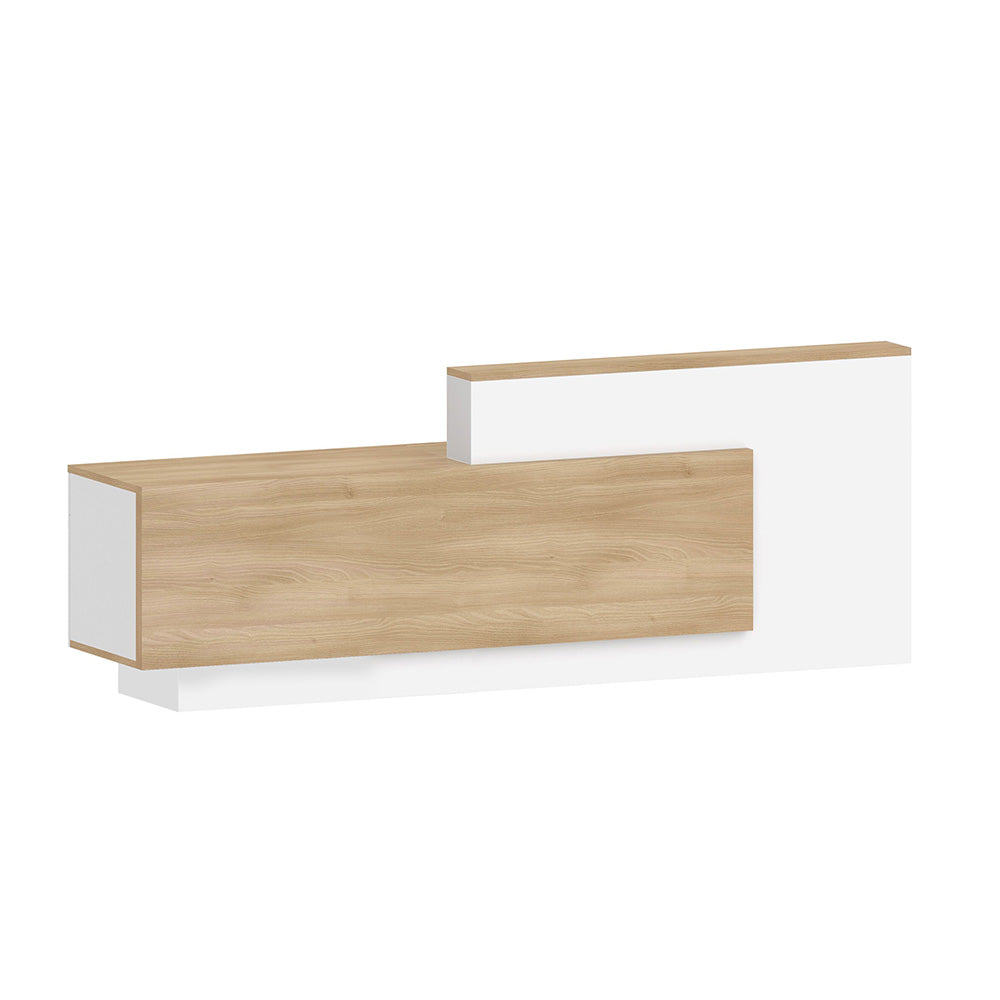 HELMER 2.4M Left Panel Reception Desk in Oak & White - Perfect for Office Lobby, Hotel Front Desk & Corporate Waiting Areas