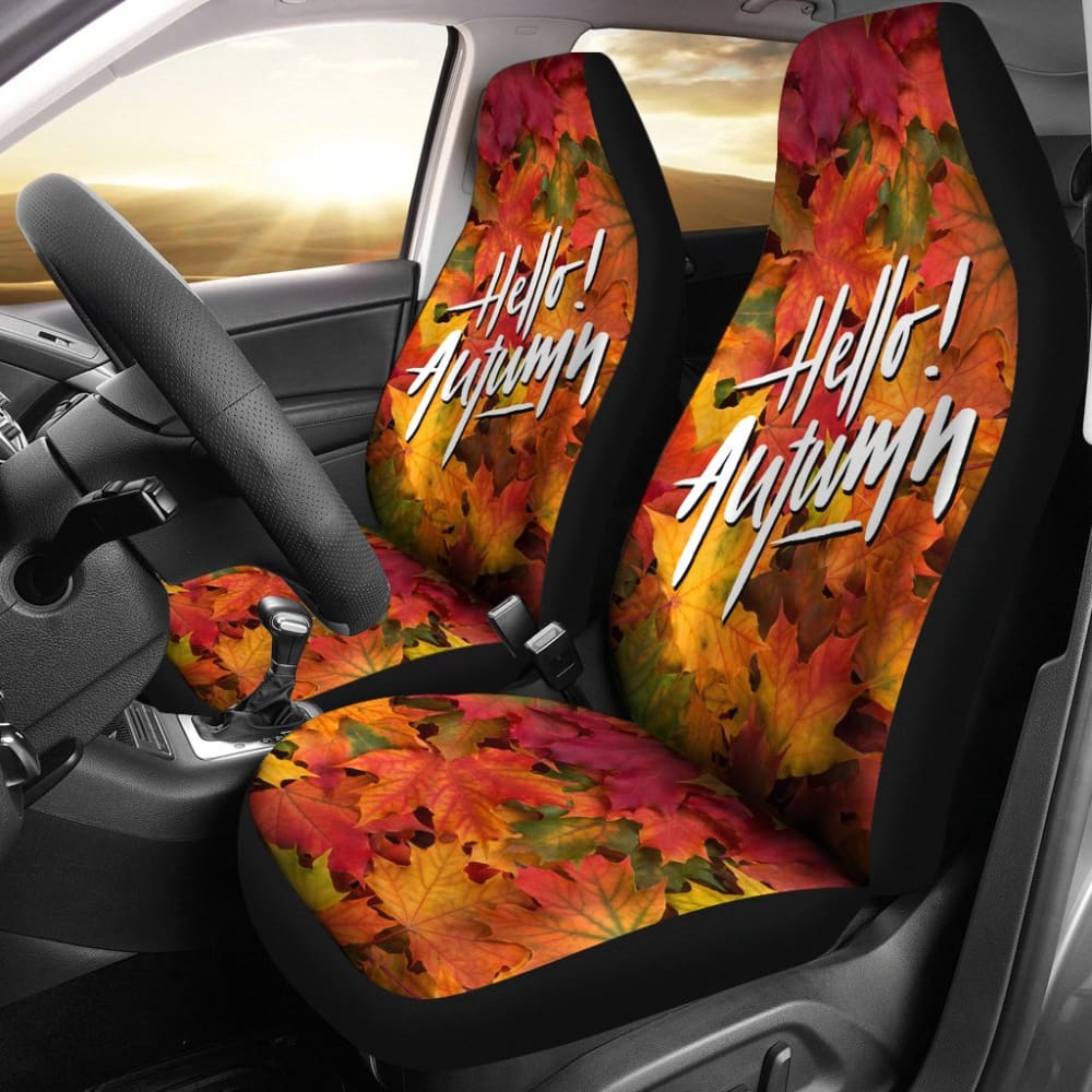Stylish Hello Autumn Quote Car Seat Covers - Premium Universal Fit for Cars, SUVs & Trucks - Perfect for Fall Season Decor & Holiday Road Trips