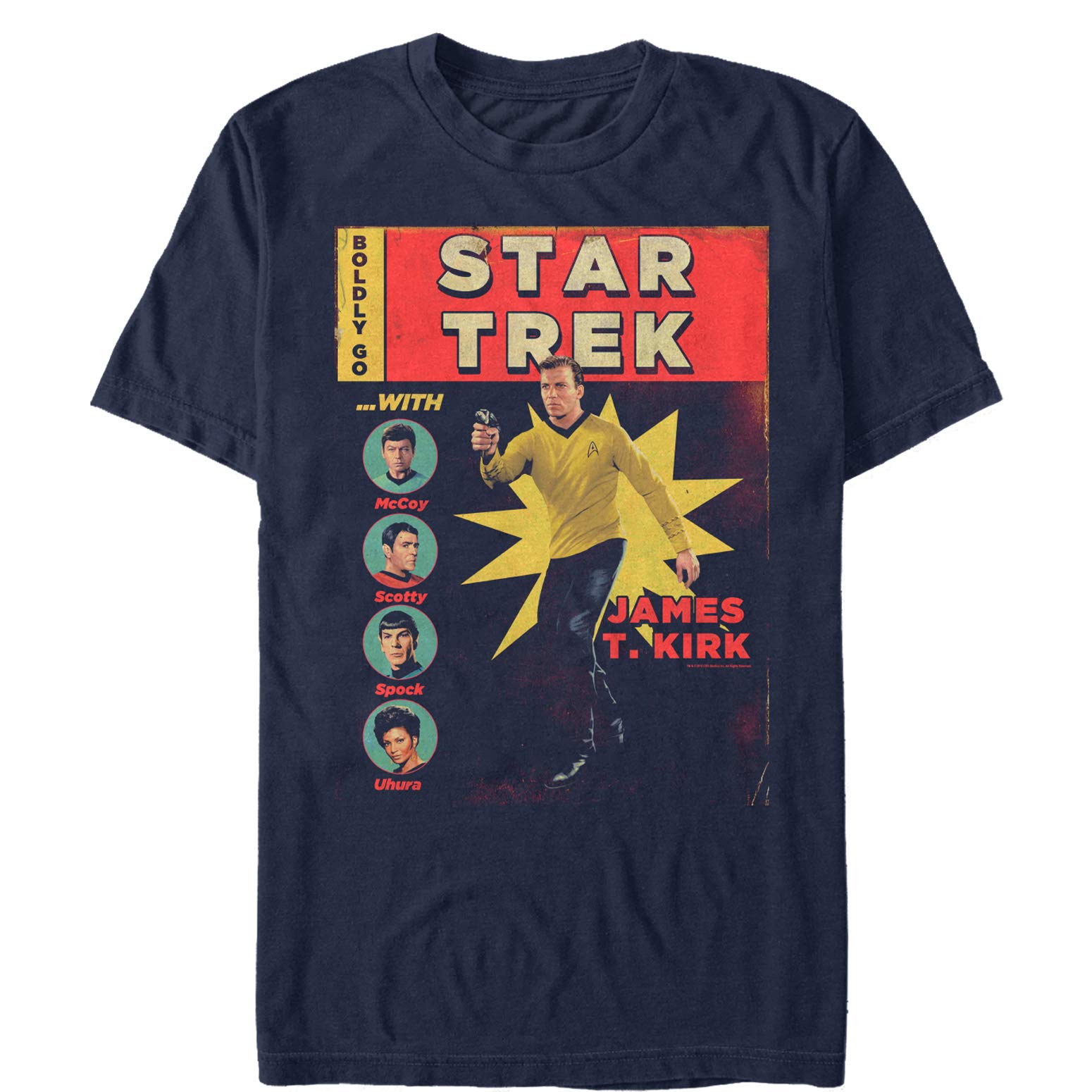 Star Trek The Original Series Boldly Go Comic Book James T Kirk Graphic T-Shirt for Men | Sci-Fi Pop Culture Tee | Perfect for Cosplay, Conventions & Everyday Wear