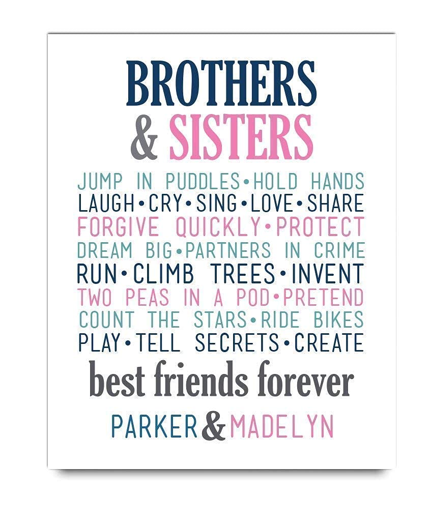 Brother Sister Wall Art - Sibling Room Decor for Boys & Girls - Playroom Sign & Shared Bathroom Decor - Perfect for Kids Bedrooms, Nursery, and Family Homes