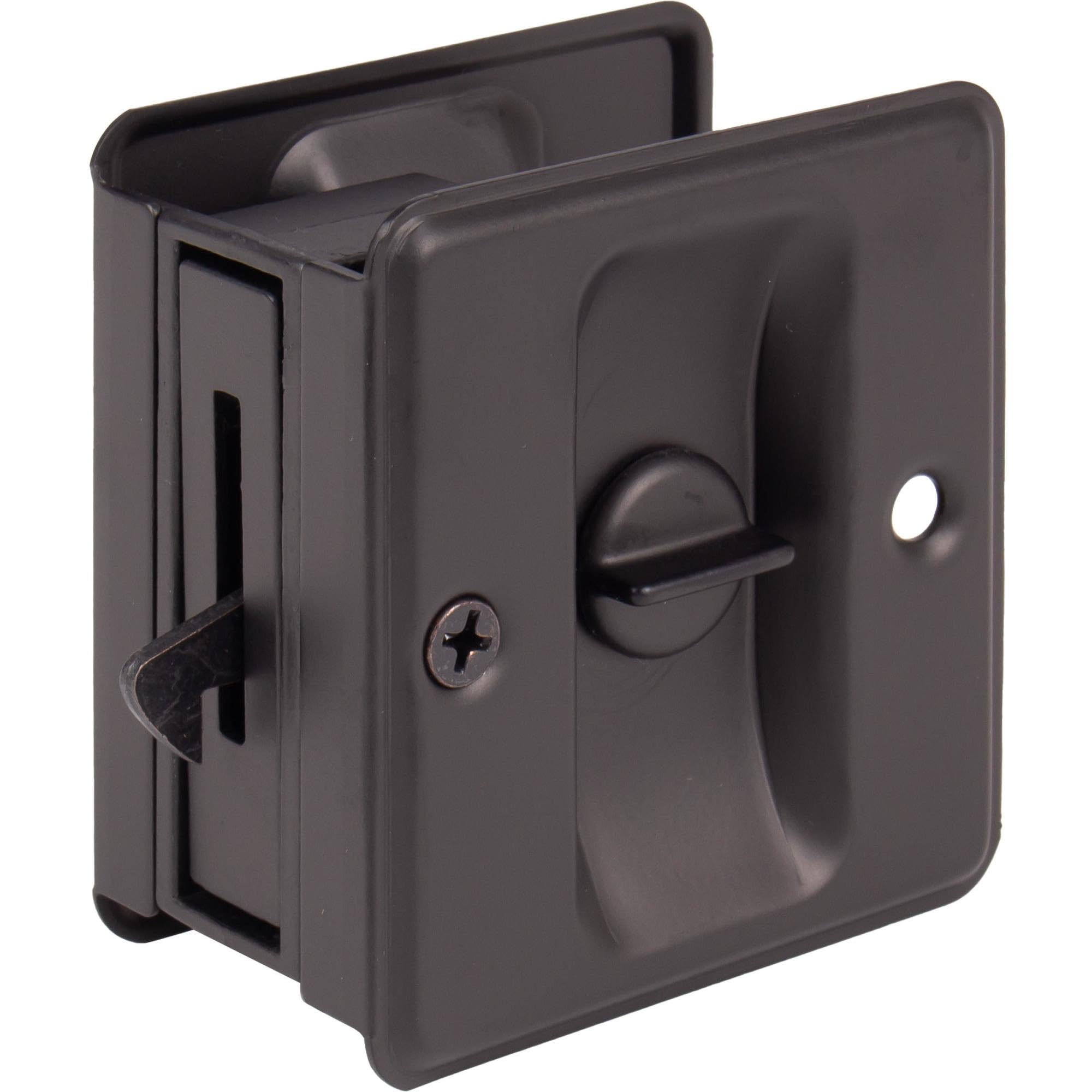 Square Pocket Door Lock with Privacy Latch - Matte Black Finish for Bedroom & Bathroom - Stone Harbor Hardware - Secure & Stylish Sliding Door Solution