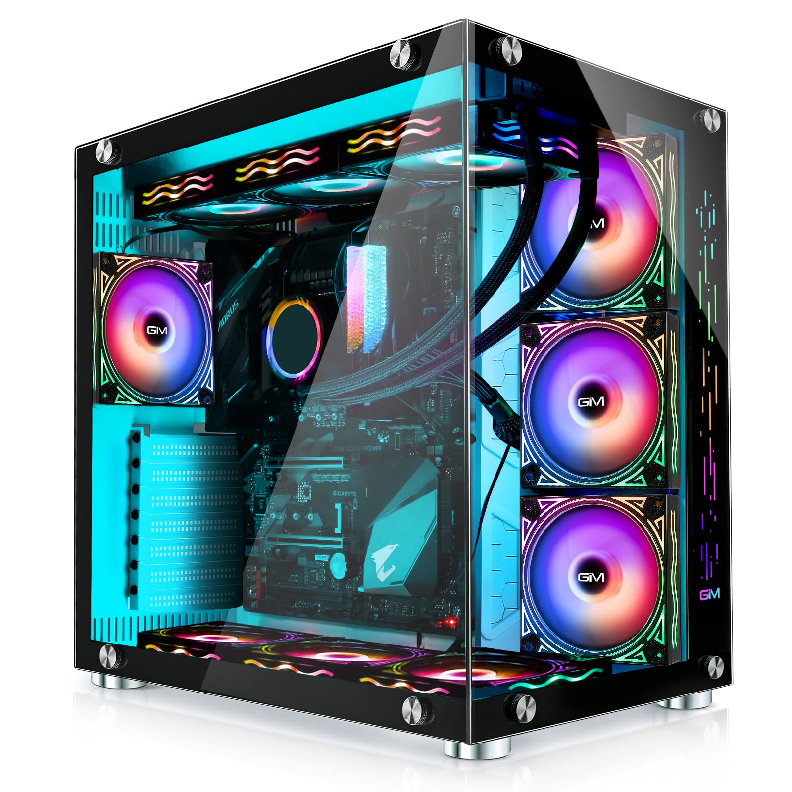GIM ATX Mid-Tower PC Case - White Gaming Computer Case with 10 Pre-Installed 120mm RGB Fans, 2 Tempered Glass Panels, USB 3.0 Ports & Water Cooling Support | Perfect for Gaming Rigs, Streaming Setups & High-Performance Desktop PCs