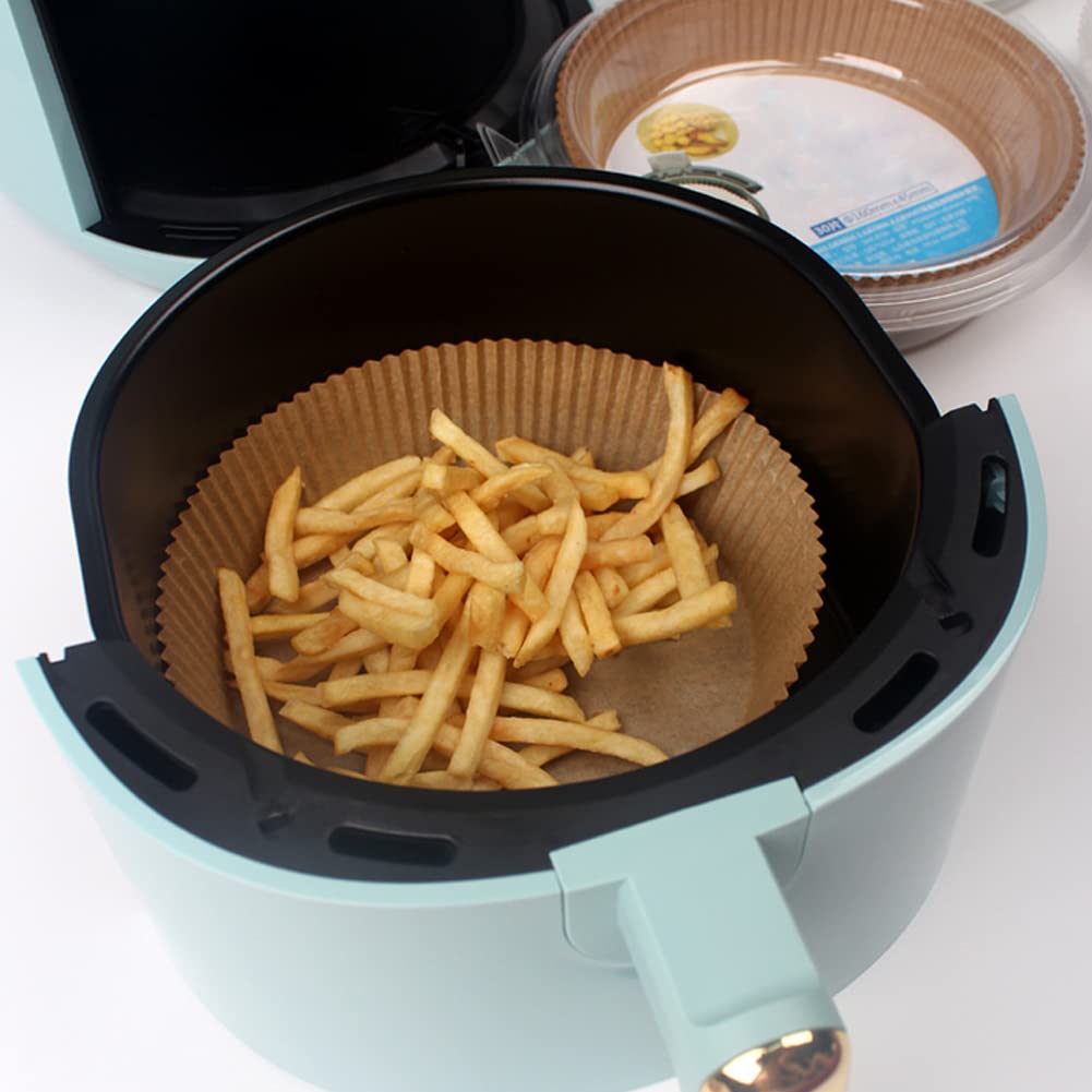 50PCS 6.3 Inch Air Fryer Parchment Paper Liners - Non-Stick Disposable Round Basket Liners for Baking, Roasting & Microwave - Perfect for Philips, Ninja, Cosori Air Fryers - Unperforated & Safe for Cooking