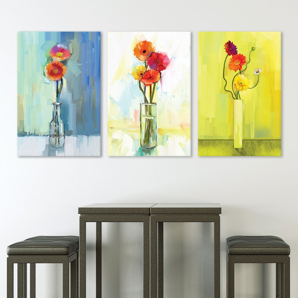 Wall26 - 3 Panel Canvas Wall Art - Vibrant Floral Oil Painting Style Vase Print - Modern Giclee Gallery Wrap Home Decor (24
