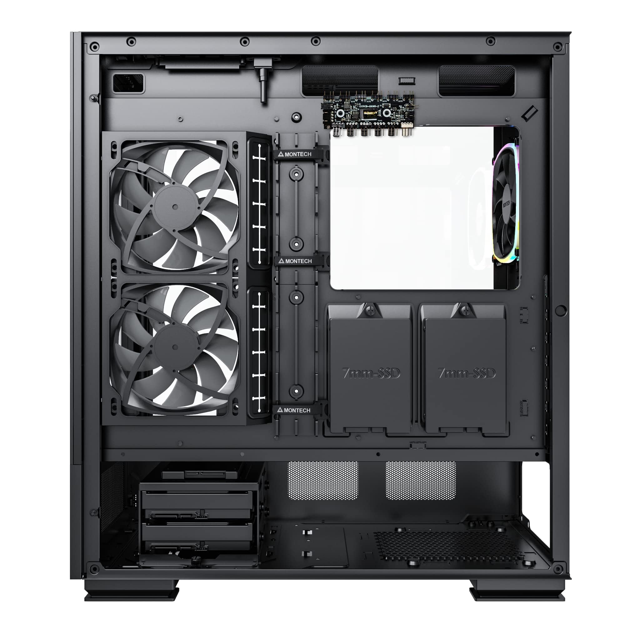 Montech Sky Two ATX Mid Tower Gaming PC Case - Dual Tempered Glass, 4X PWM ARGB Fans Pre-Installed, USB Type-C, High Airflow Design (Black) - Perfect for Gaming Rigs & High-Performance Builds