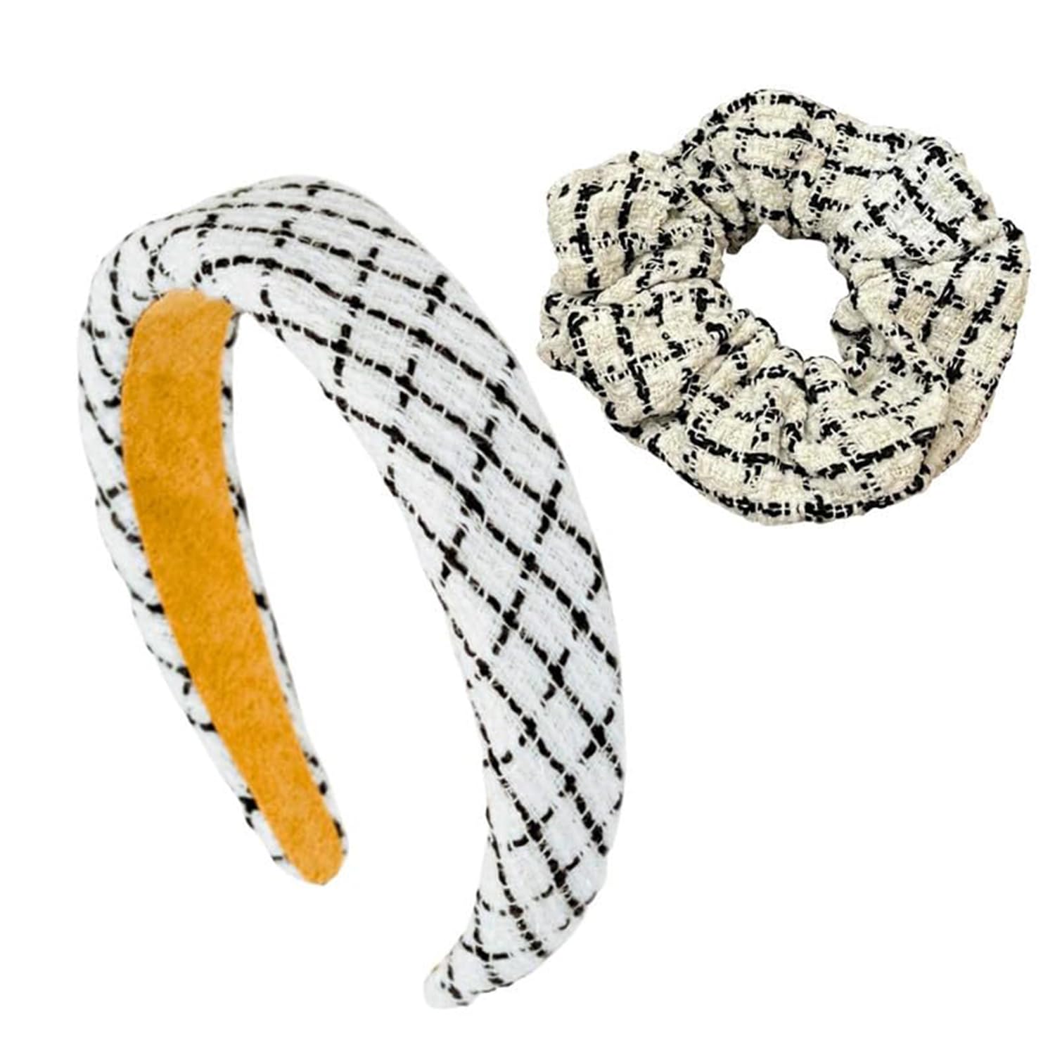 F DREAM Women's Soft Thick Wide Headbands & Scrunchie Set - 2-Pack Solid White Hair Hoops & Hair Accessories for Workout, Yoga, and Everyday Style