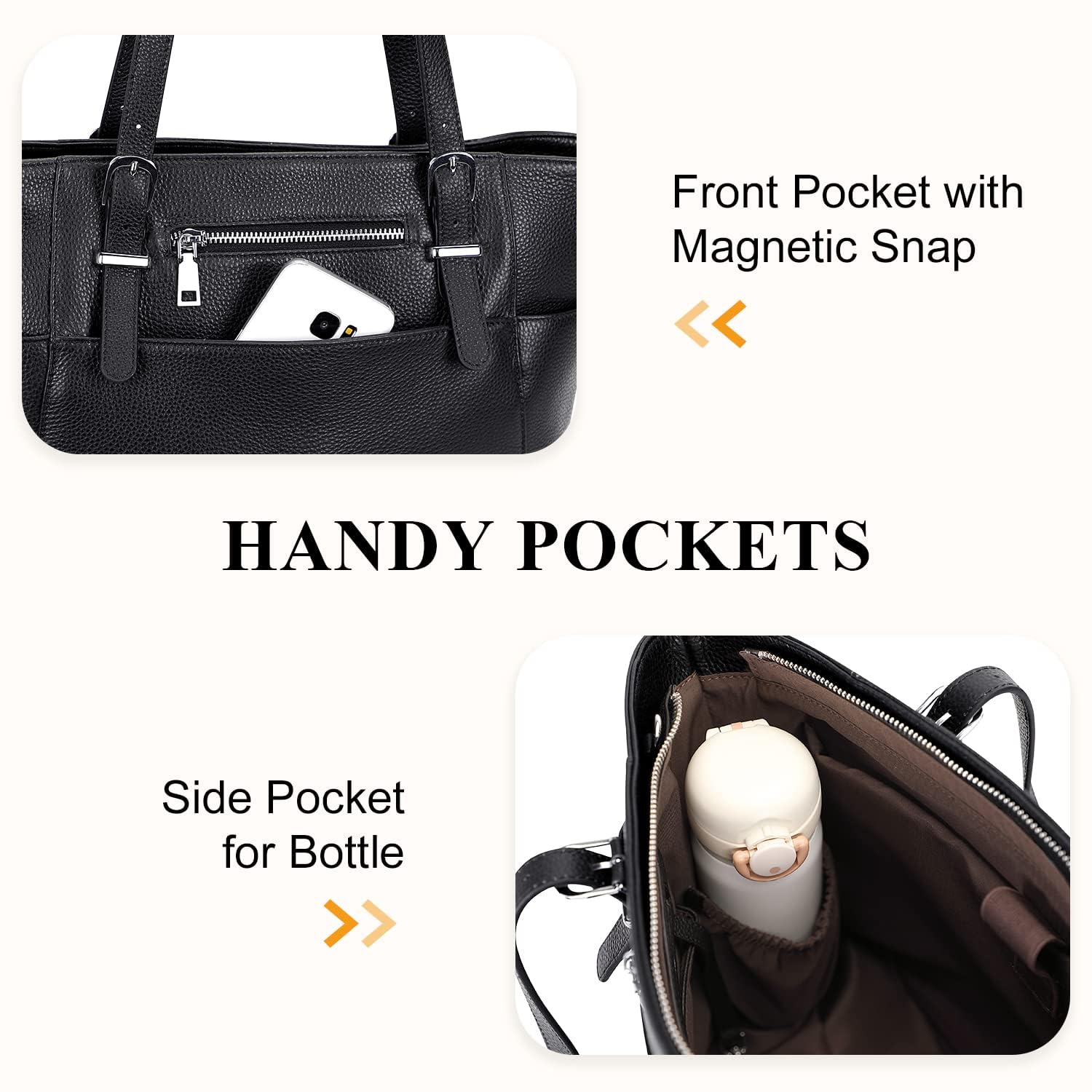 Genuine Leather Tote Shoulder Bag for Women - Multi-Pocket Design, Stylish & Durable Handbag - Perfect for Work, Travel & Everyday Use