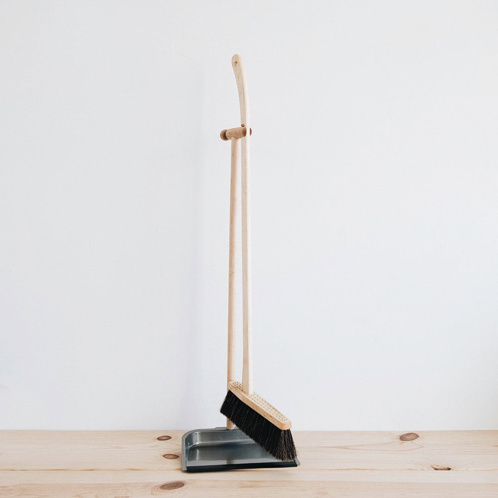 Standing Broom and Metal Dustpan Set - Heavy Duty Cleaning Tools for Home, Kitchen, Garage | Easy Storage & Efficient Sweeping