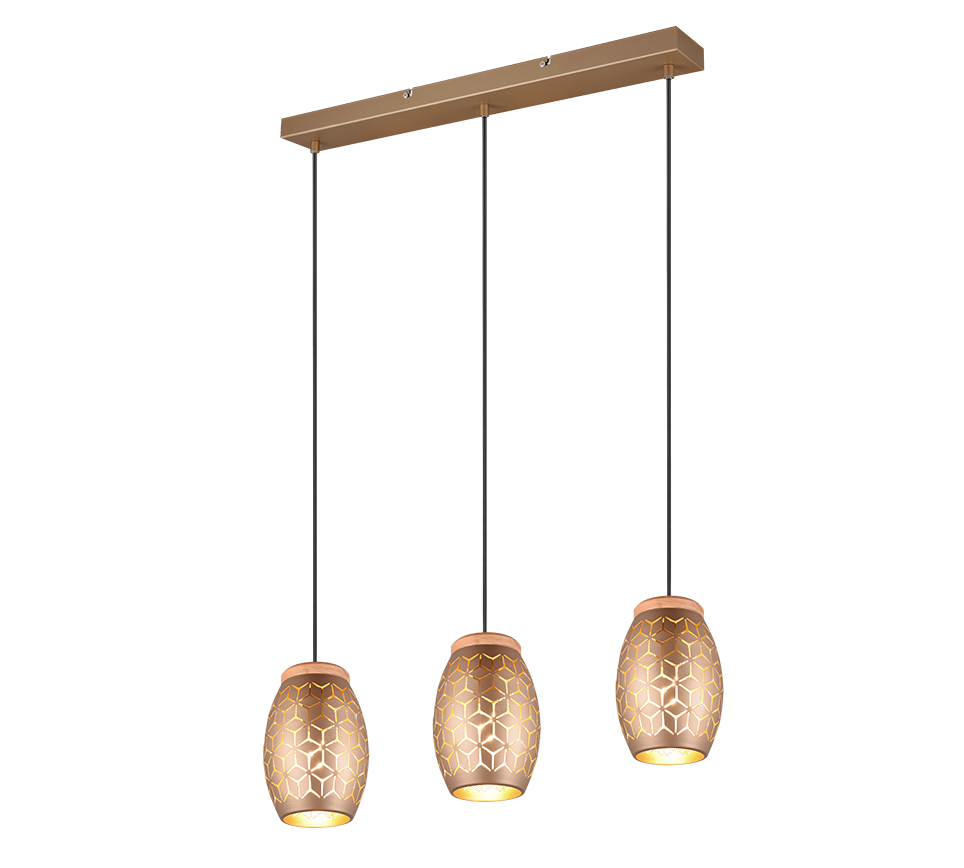Bidar 3Lt Linear Pendant Light Fixture - Modern LED Chandelier in Multiple Colors for Dining Room, Kitchen Island & Living Room Lighting