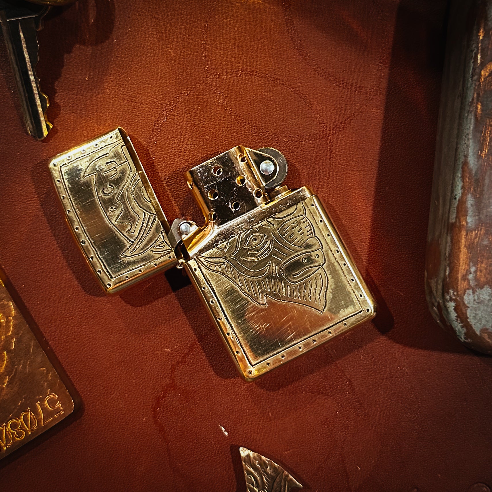 BROOKHAYL x POPULESS Limited Edition Hand Engraved Zippo® Lighter - 007 James Bond Collector's Item in Armor Brushed Brass - Perfect for Gifts, Collectibles & Everyday Carry (EDC)
