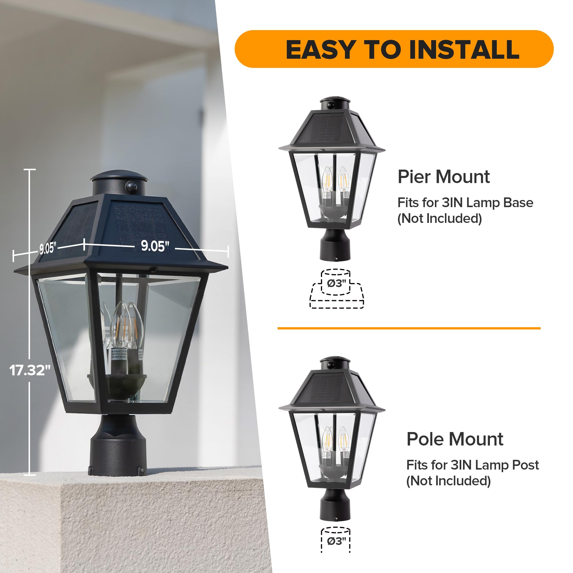 LUTEC Outdoor Solar Lamp Post Light with Motion Sensor - Waterproof Dusk to Dawn Pole Light, 3 Brightness Modes, Black Solar Powered Fence Post Fixture for Garden, Pathway, Driveway & Yard Lighting