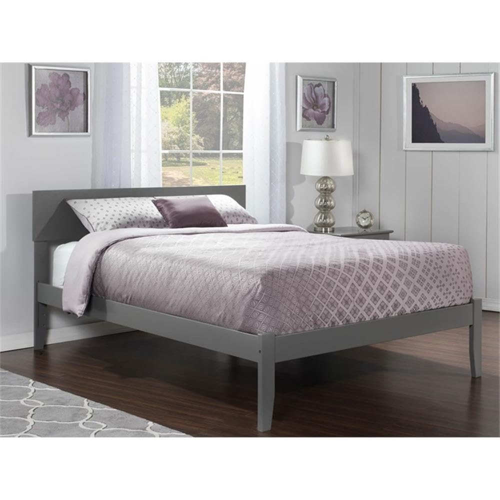 BOWERY HILL Modern Solid Wood Full Size Platform Bed with USB Charging Ports - Gray Wooden Bed Frame for Master Bedroom, Guest Room & Small Spaces