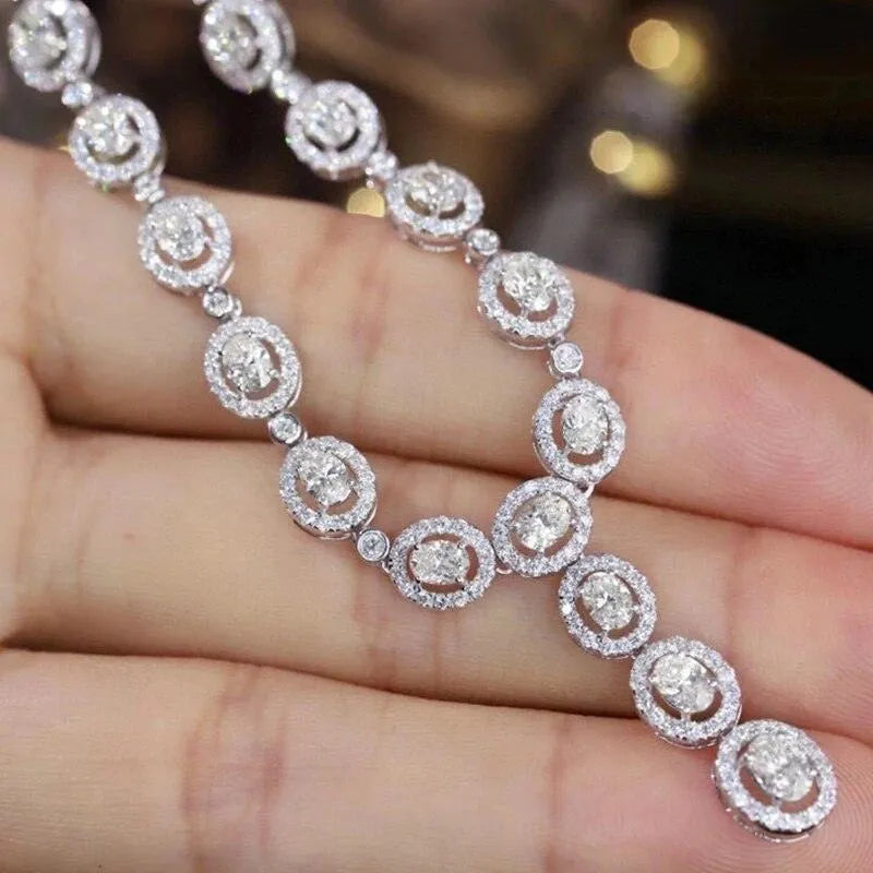 18K Solid White Gold Oval Diamond Necklace - 7.50ct Natural Diamonds Luxury Jewelry for Women | Perfect for Engagement Parties, Anniversaries & Special Occasions