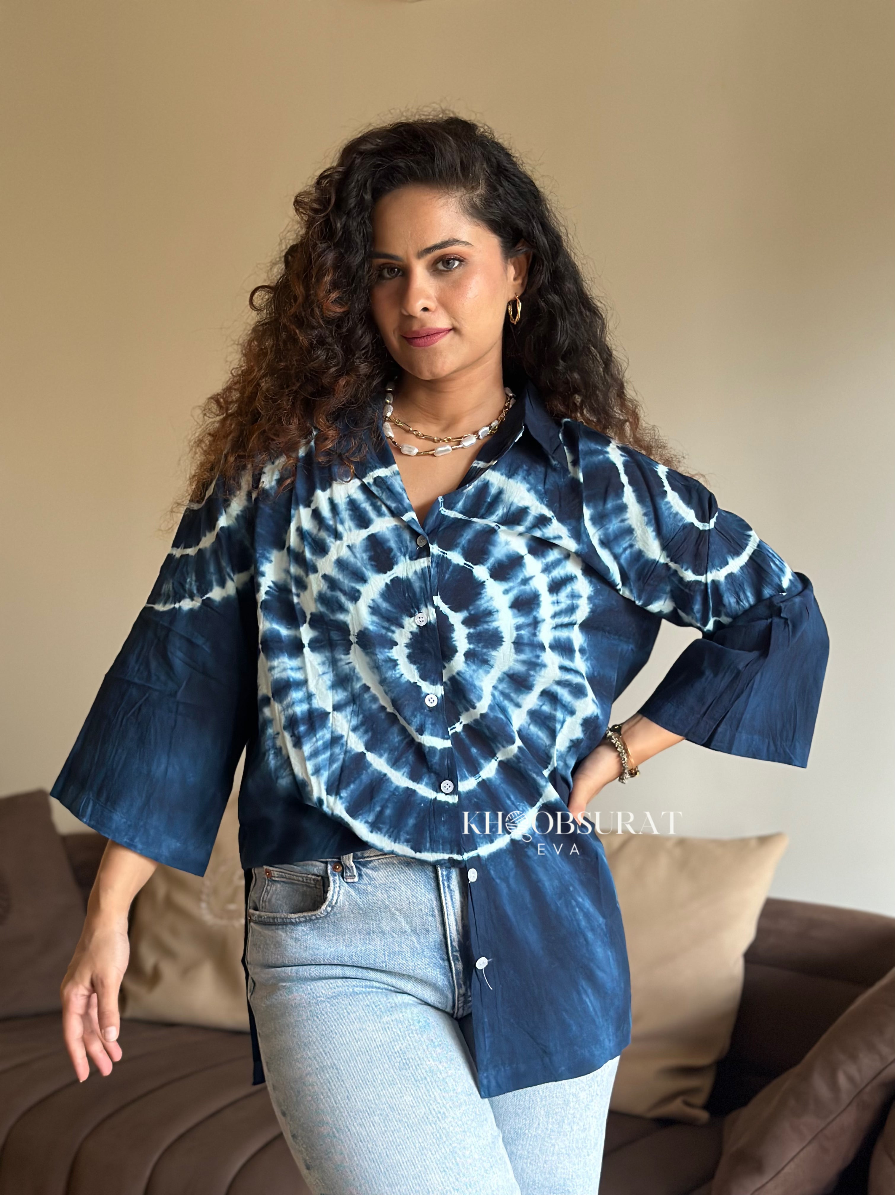 Breathable Blue Tie Dye Shirt for Men - Comfortable Cotton Casual T-Shirt for Summer, Beach, and Outdoor Activities