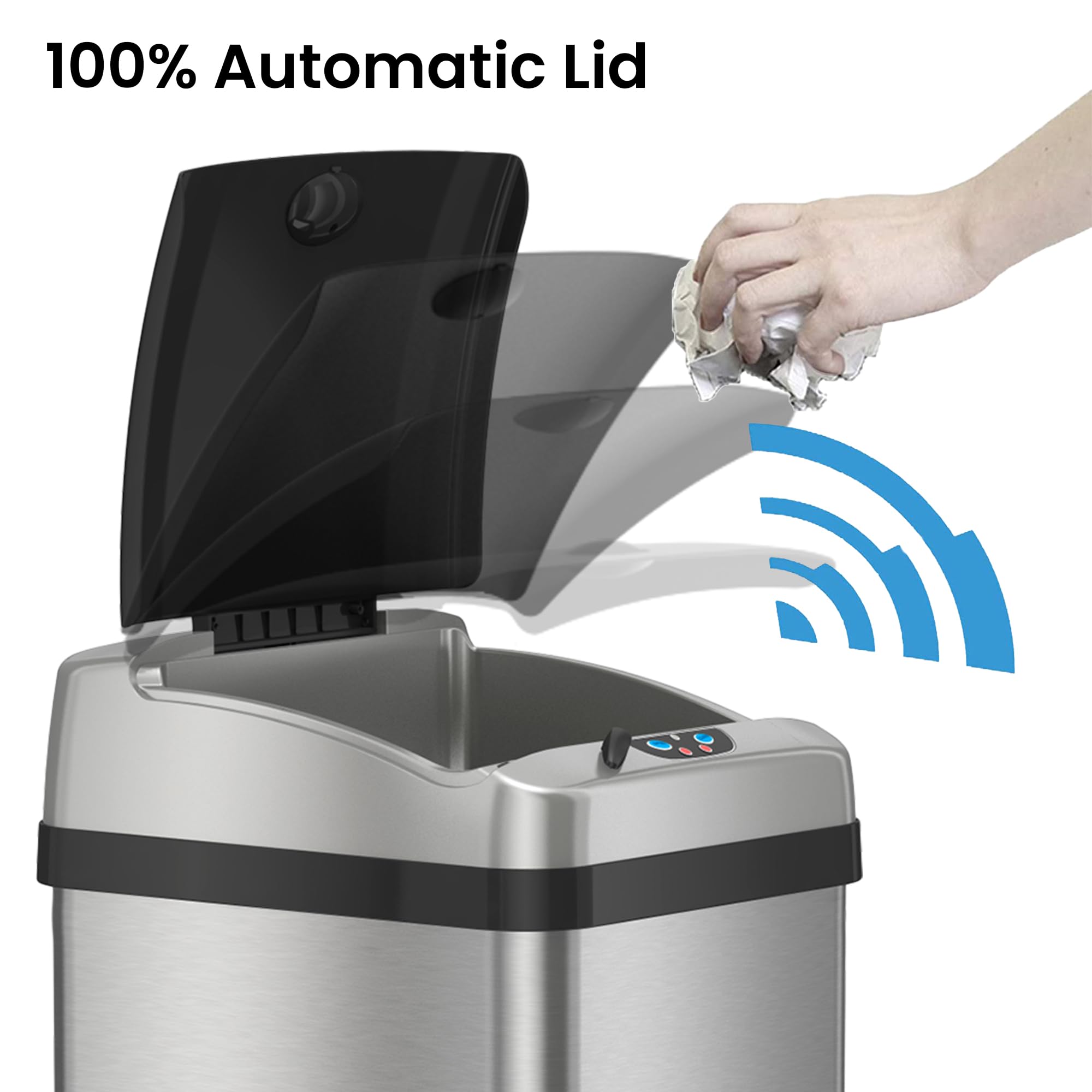 iTouchless 13 Gallon Stainless Steel Automatic Sensor Trash Can with Odor Control, AC Adapter & 10 Premium Bags - Hands-Free Kitchen Garbage Bin with Large Lid Opening for Home, Office, or Restaurant Use