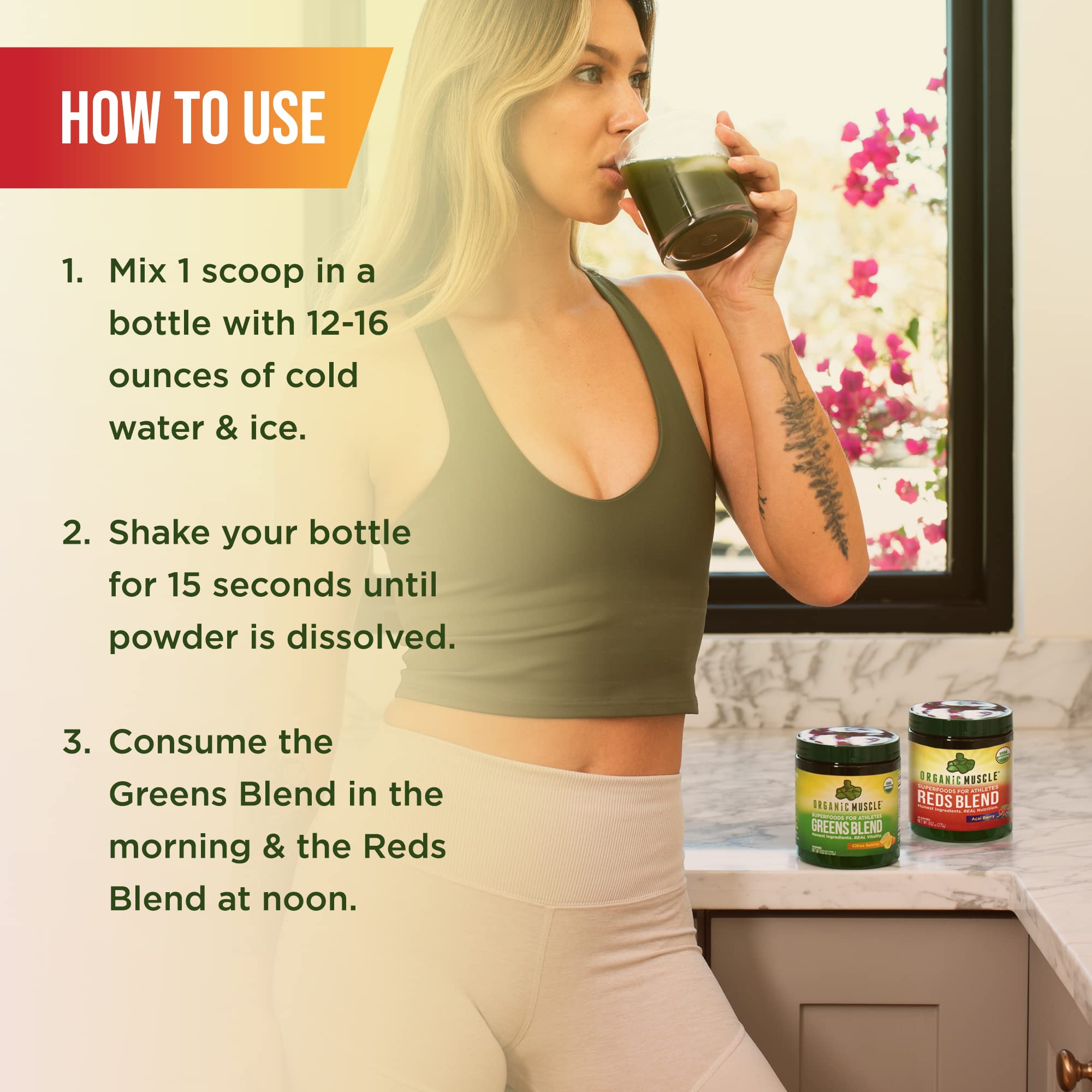 Organic Muscle Vegan Greens and Reds Superfood Powder - USDA Organic Plant-Based Superfood Blend for Energy, Focus & Immunity - Non-GMO, 30 Servings - Perfect for Smoothies, Post-Workout Recovery & Daily Wellness Boost
