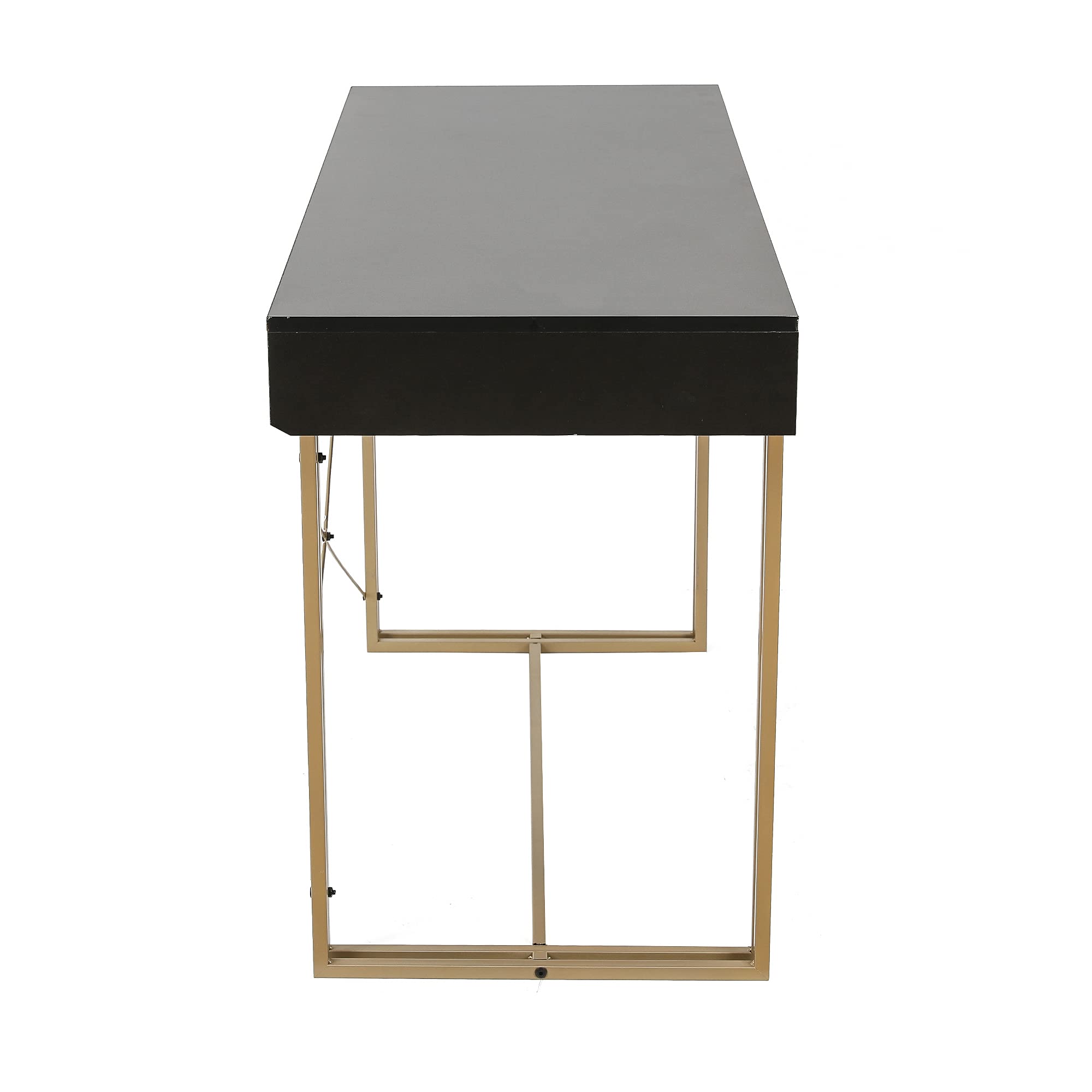 LuxenHome 47 Inch Black Modern Wood & Metal Drawer Desk - Makeup Vanity, Dressing Table, Home Office Computer Laptop Writing Desk with Sturdy Metal Frame - Perfect for Bedroom, Living Room & Office Workspace