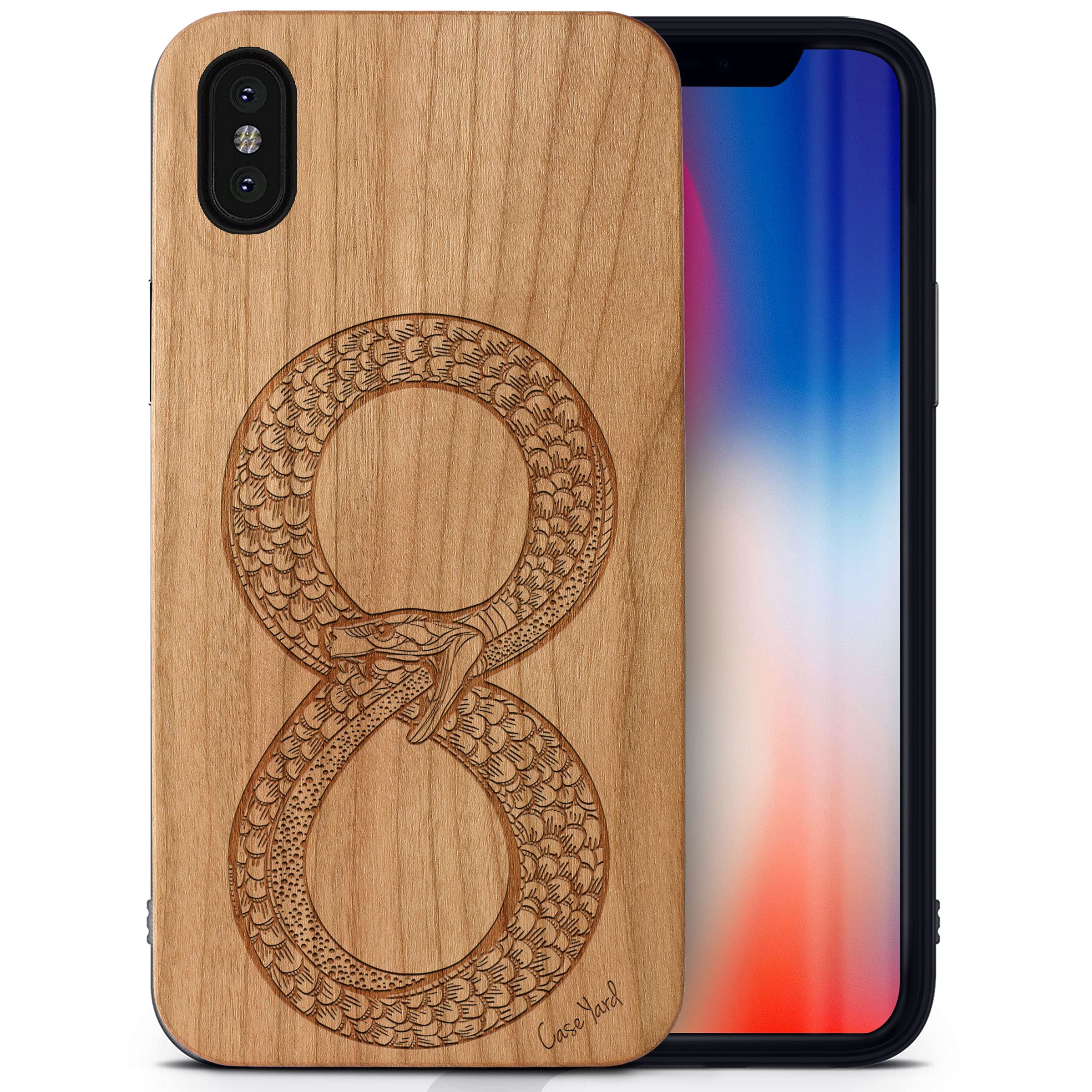 CaseYard Wood Phone Case for iPhone X - Laser Engraved Eternal Life Design Cherry Wood Cover | Shockproof Slim Fit Protective Case for Men & Women | Perfect for Daily Use, Travel & Gift Giving