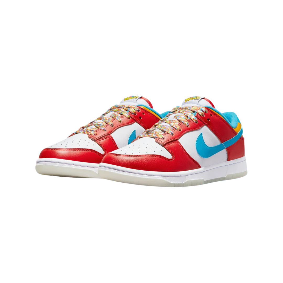 Nike Dunk Low x LeBron James Fruity Pebbles Sneakers - Habanero Red, Laser Blue & White Colorway - Basketball Shoes for Men, Streetwear Fashion & Casual Wear