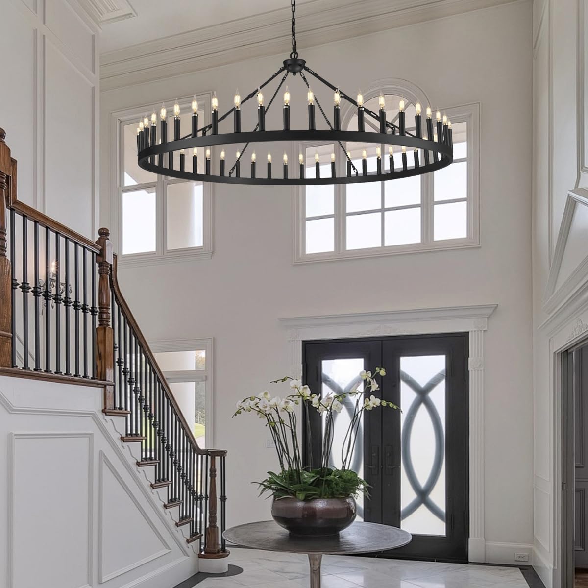 64 Inch Wagon Wheel Chandelier - Rustic Farmhouse Ceiling Light Fixture for Dining Room, Living Room & Bedroom Decor