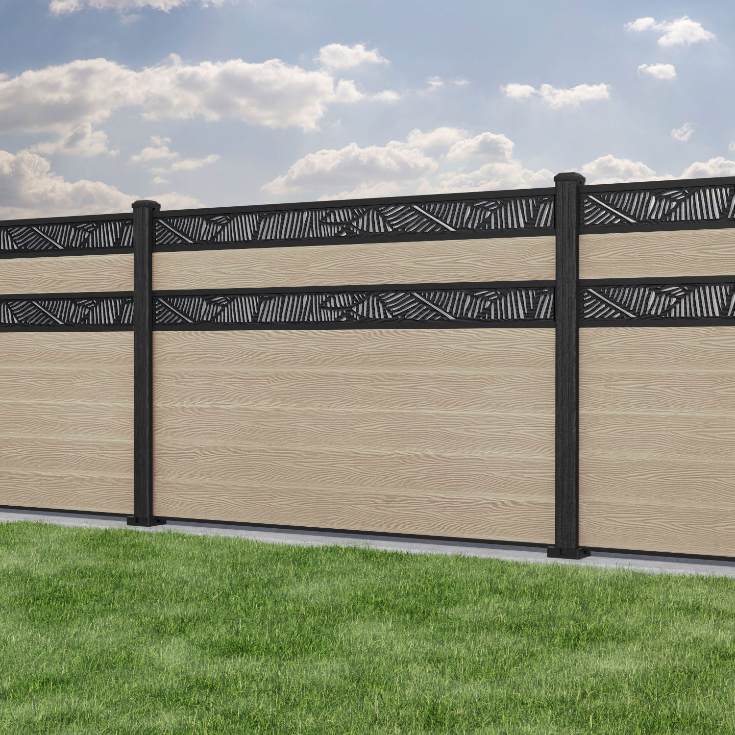 Classic Feather Split Screen Fence Panel - Light Oak Composite Privacy Fence with Durable Posts | Perfect for Backyard, Garden, and Patio Privacy Screening