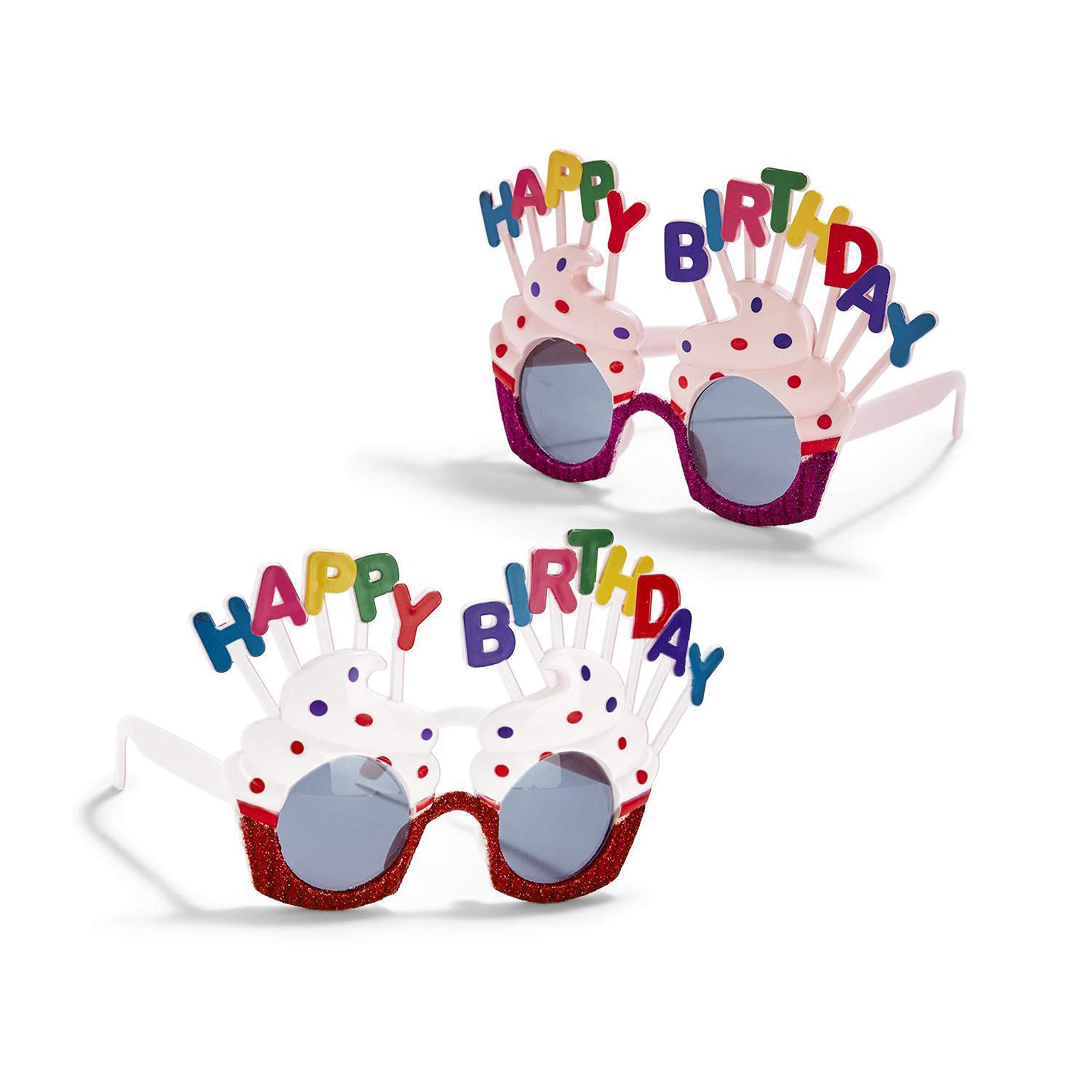 Funny Happy Birthday Novelty Glasses for Adults - 2 Color Plastic Party Glasses with Gift Card - Perfect for Birthday Parties, Celebrations & Photo Props