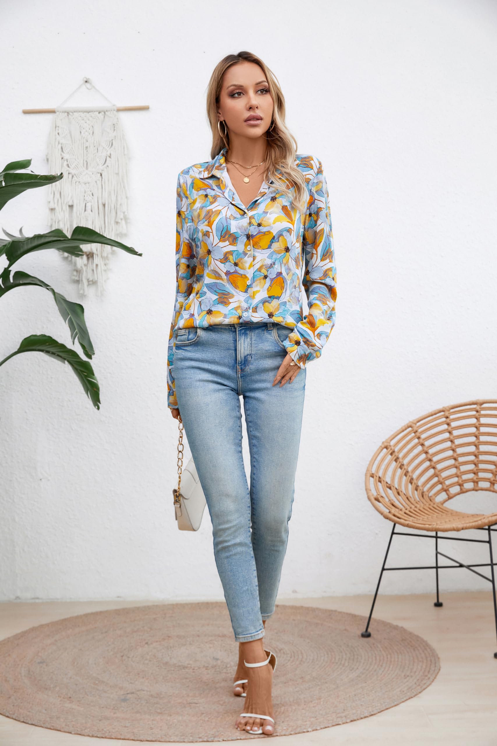 COUXILY Women's Long Sleeve Button Down Blouse - Elegant Casual & Work Tops for Office, Date Night & Everyday Wear
