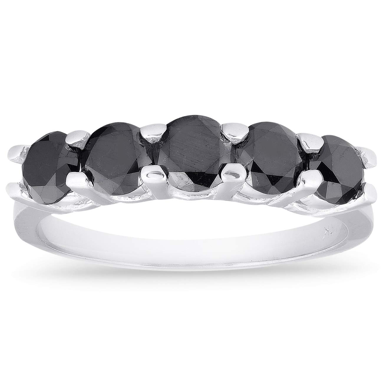 1ct Five Stone Black Diamond Wedding Ring 14K White Gold – Elegant Bridal Jewelry for Engagement, Anniversary & Special Occasions