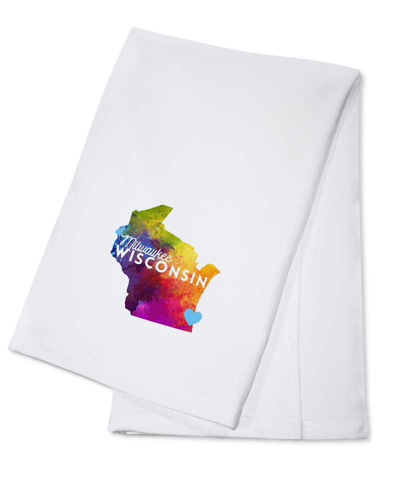 Milwaukee Wisconsin State Abstract Watercolor Contour Tea Towel - 100% Cotton Decorative Hand Towel for Kitchen & Home - Perfect for Dish Drying, Gift Giving & Farmhouse Decor