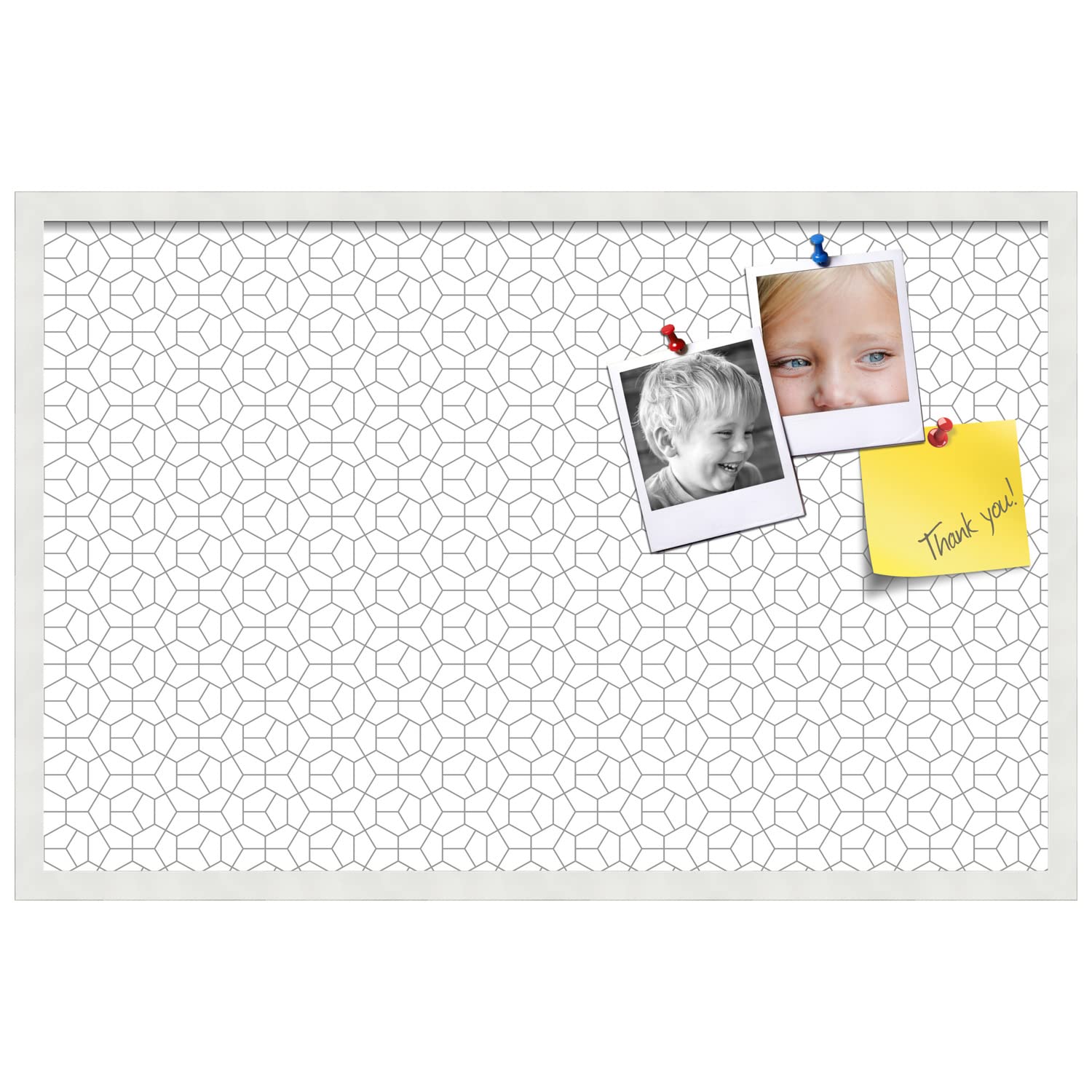 PinPix 34x22 Inch Cork Bulletin Board with Hex Grey Design & White Frame - Wall Mounted Memo Board for Home Office Decor, School Classroom, Dorm Room Organization & Message Display