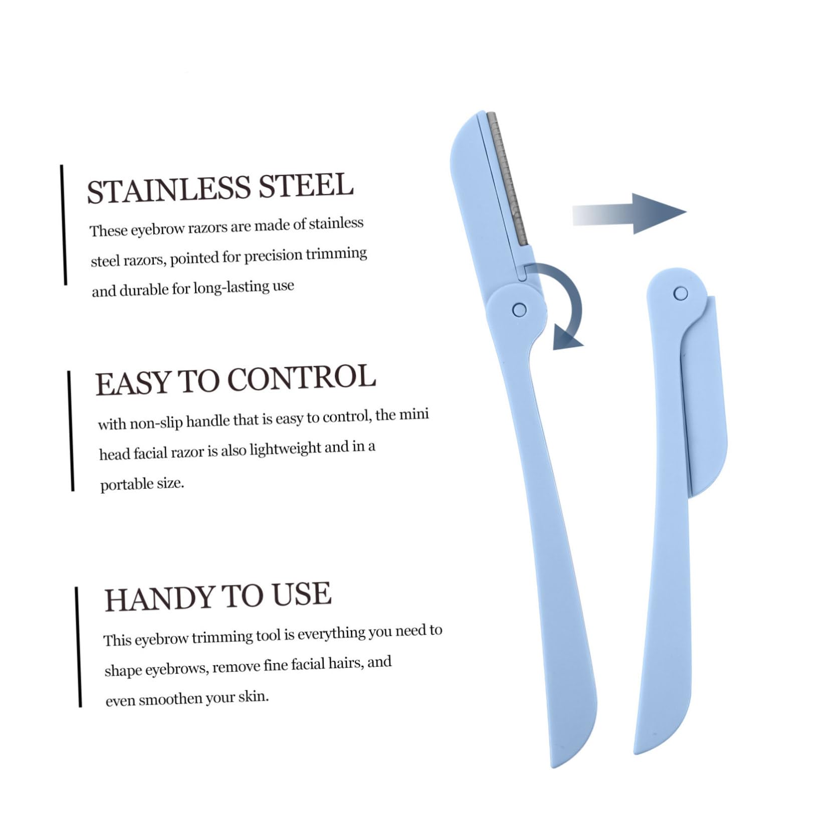 10pcs Foldable Eyebrow Trimmer Set - Portable Facial Hair Razor, Eyebrow Shaper & Tweezer for Women | Travel-Friendly Eyebrow Grooming Kit in ABS Blue | Perfect for Home, Travel & Salon Use