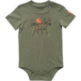Baby Boys Short Sleeve Deer Print Bodysuit - Soft Cotton Romper in Dusty Olive | Perfect for Playtime, Photo Shoots & Everyday Wear