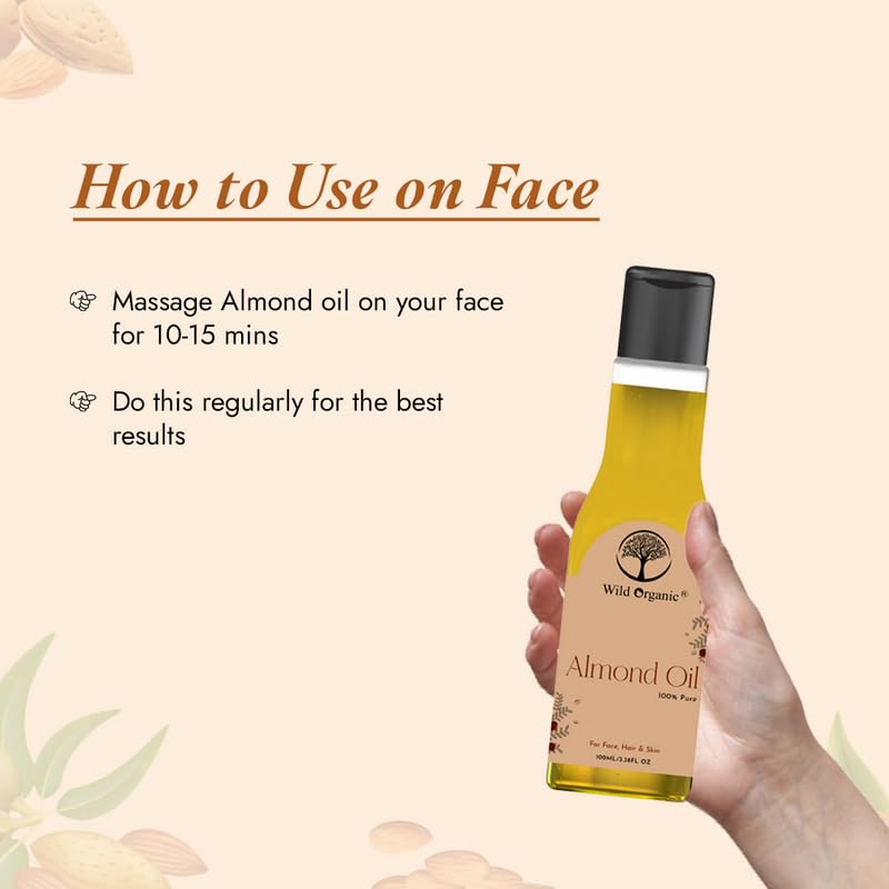 Organic Almond Oil for Hair & Skin - 100% Pure, Cold Pressed, 100ml - Perfect for Hair Growth, Moisturizing & Massage | Ideal for DIY Beauty & Aromatherapy