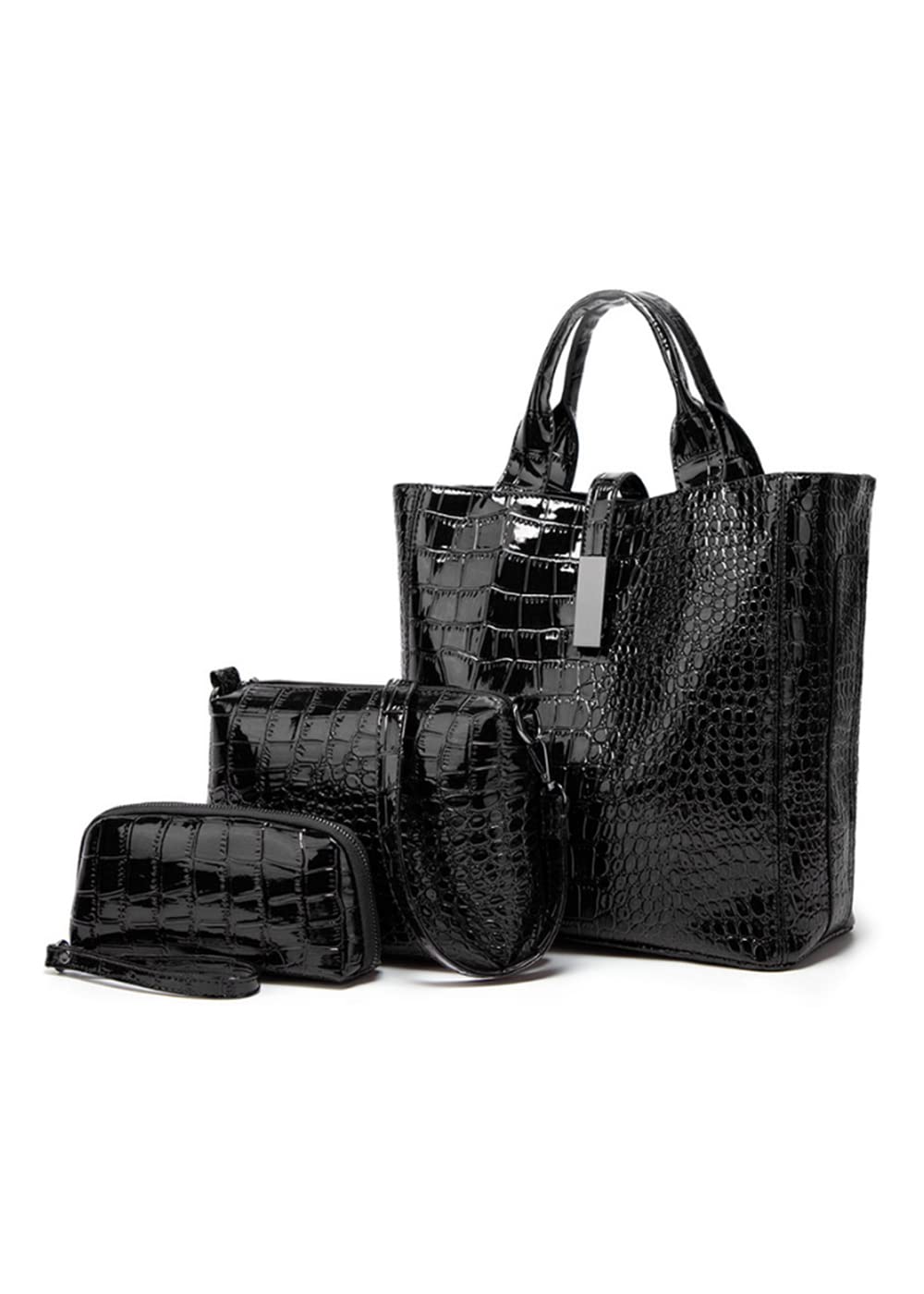Stylish Women's Crocodile Embossed Tote Bag - Genuine Patent Leather Shoulder Bag with Matching Coin Purse | Perfect for Work, Travel & Everyday Fashion Accessory