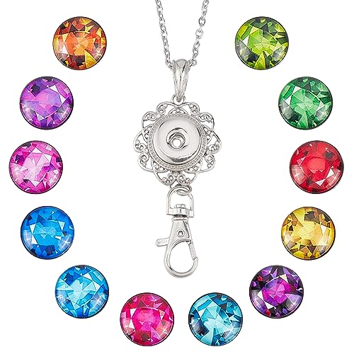 1+12 Glass Button Lanyard, Rhinestone Pattern