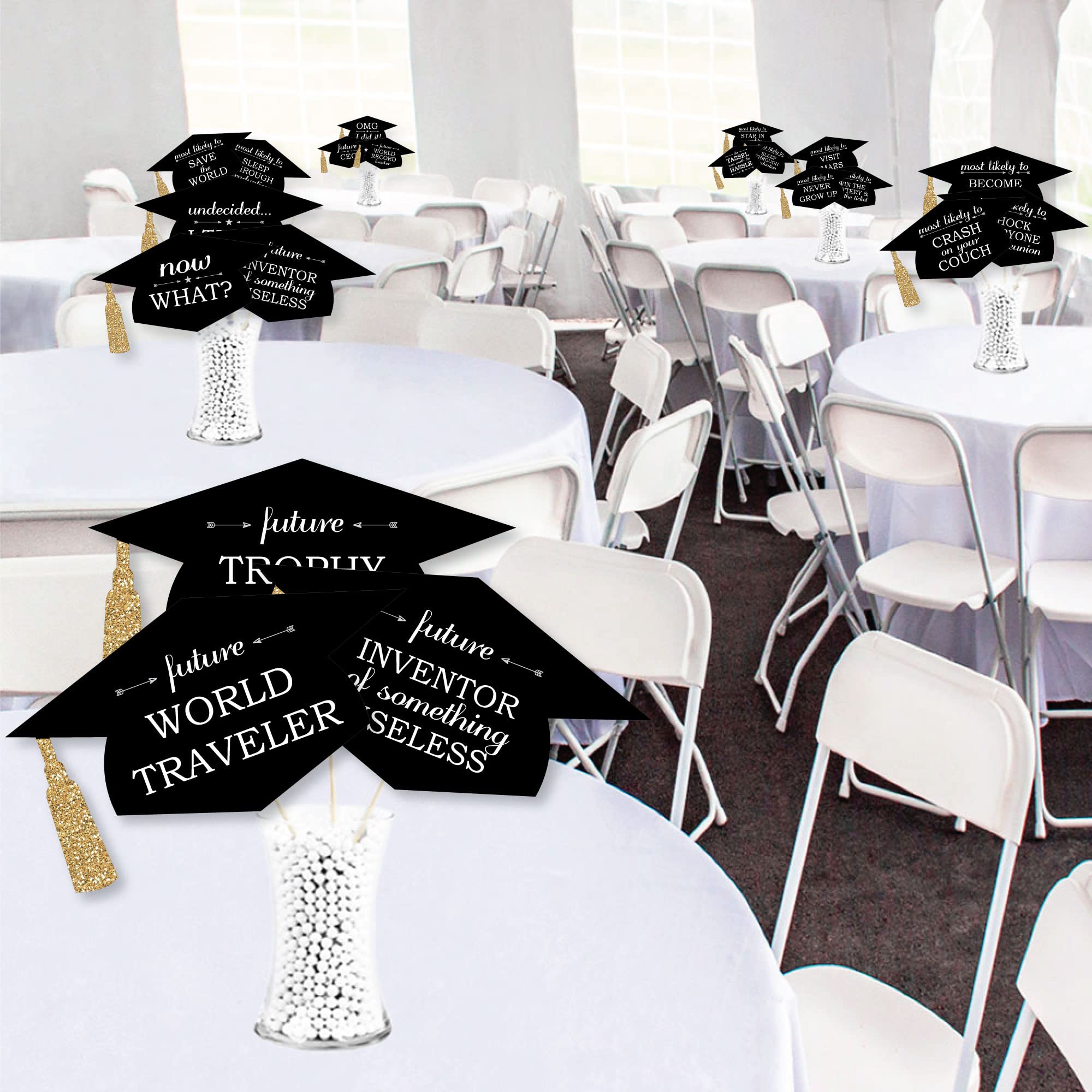 Funny Graduation Caps - Gold Photo Booth Props for Graduation Party Decorations - Set of 20 - Perfect for Graduation Photos, Commencement Celebrations & School Events