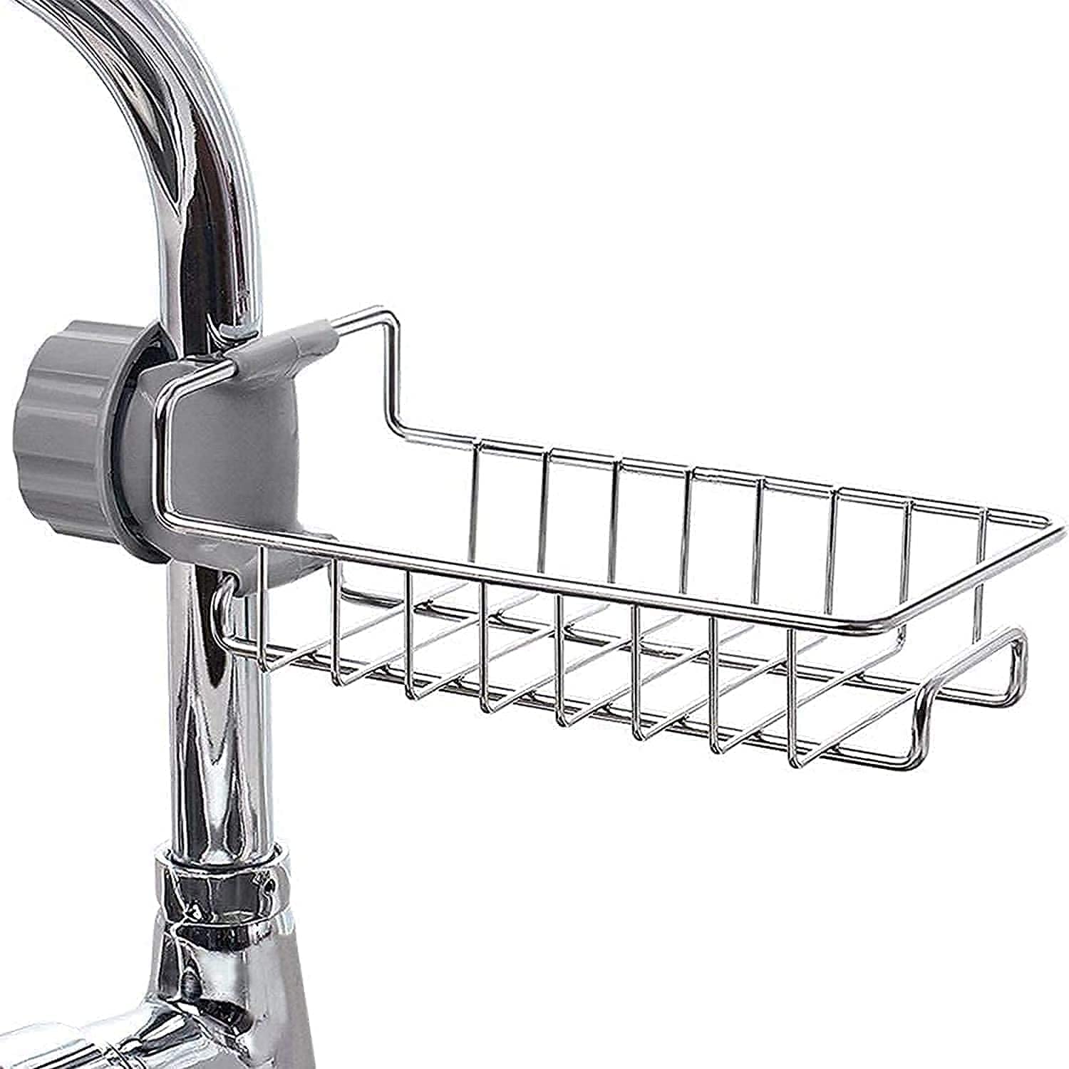ASTRECA Stainless Steel Soap Sponge Holder Rack - Kitchen & Bathroom Faucet Organizer, Hanging Sink Caddy for Sponges, Brushes & Towels - Perfect for Sink Organization & Countertop Storage