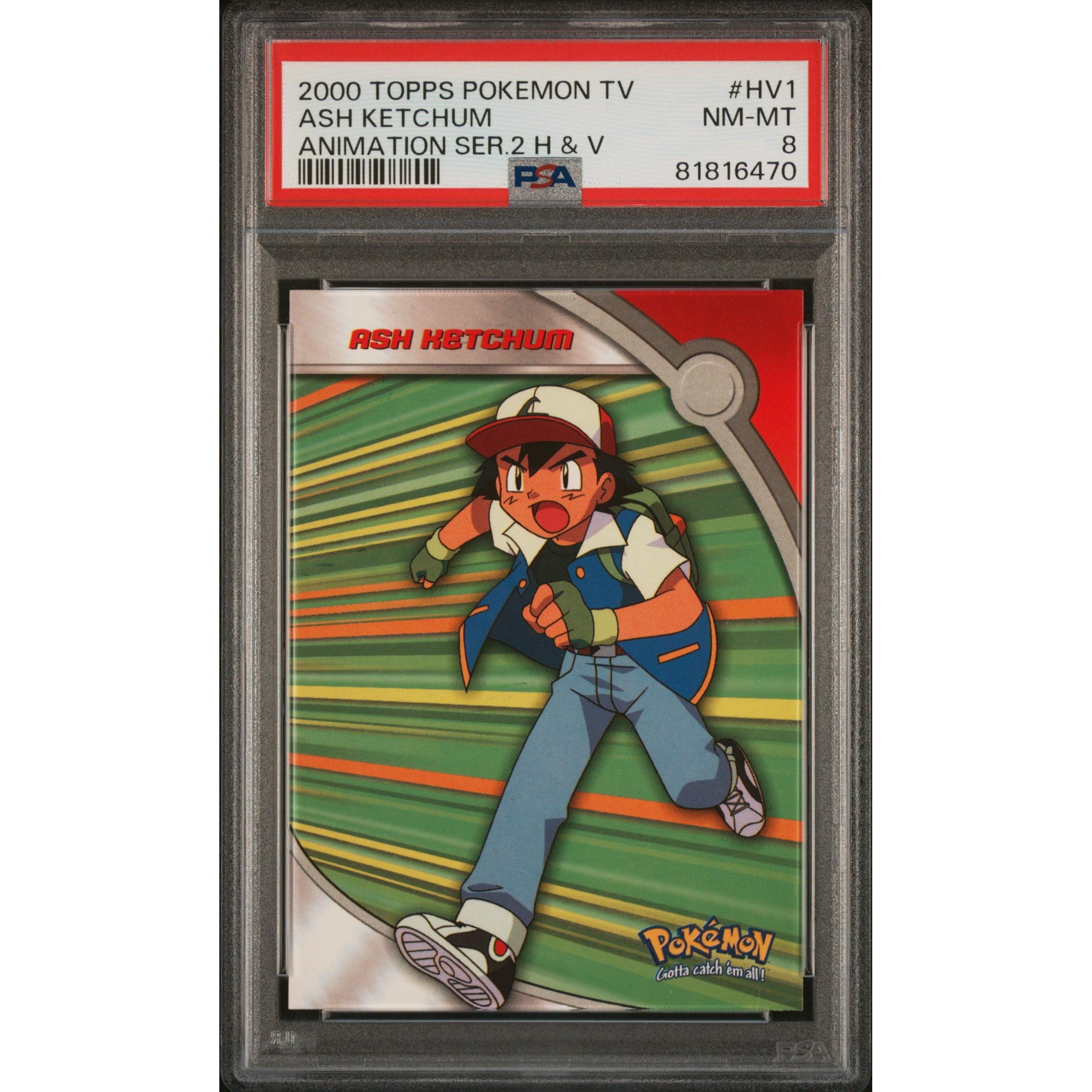 2000 Pokemon Topps Animation Series 2 Ash Ketchum HV1 PSA 8 Graded Trading Card - Collectible for Pokemon Fans & Card Game Enthusiasts