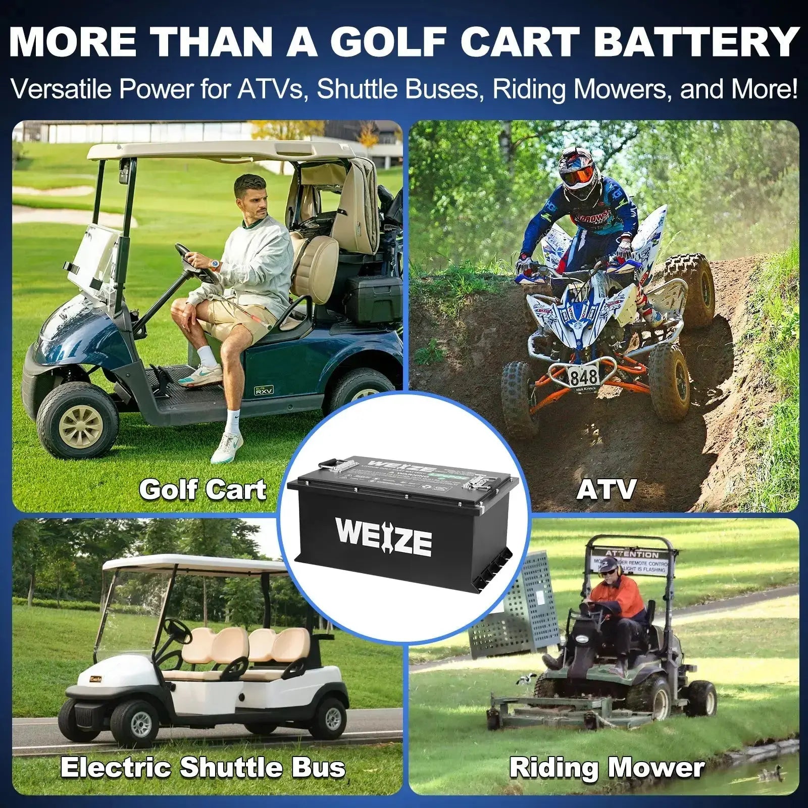 WEIZE Premium 48V 105AH Bluetooth Lithium LiFePO4 Battery for Yamaha Golf Carts - Long-Lasting Power for Golfing, Hunting & Outdoor Adventures