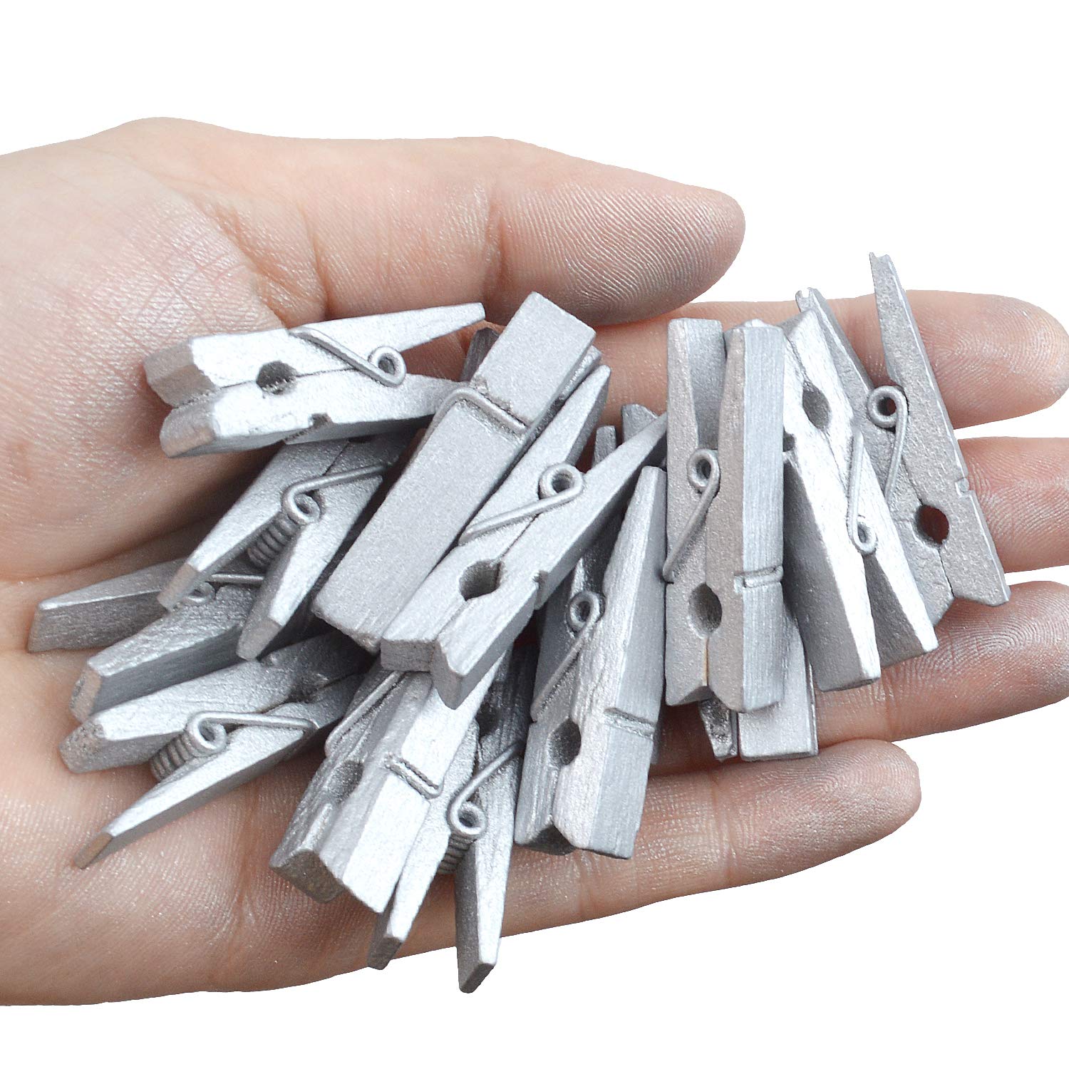 BronaGrand 100pcs Mini Silver Wooden Utility Paper Clips & Clothespins - Multipurpose Photo Clips for Scrapbooking, Office Organization, DIY Crafts & Home Decor