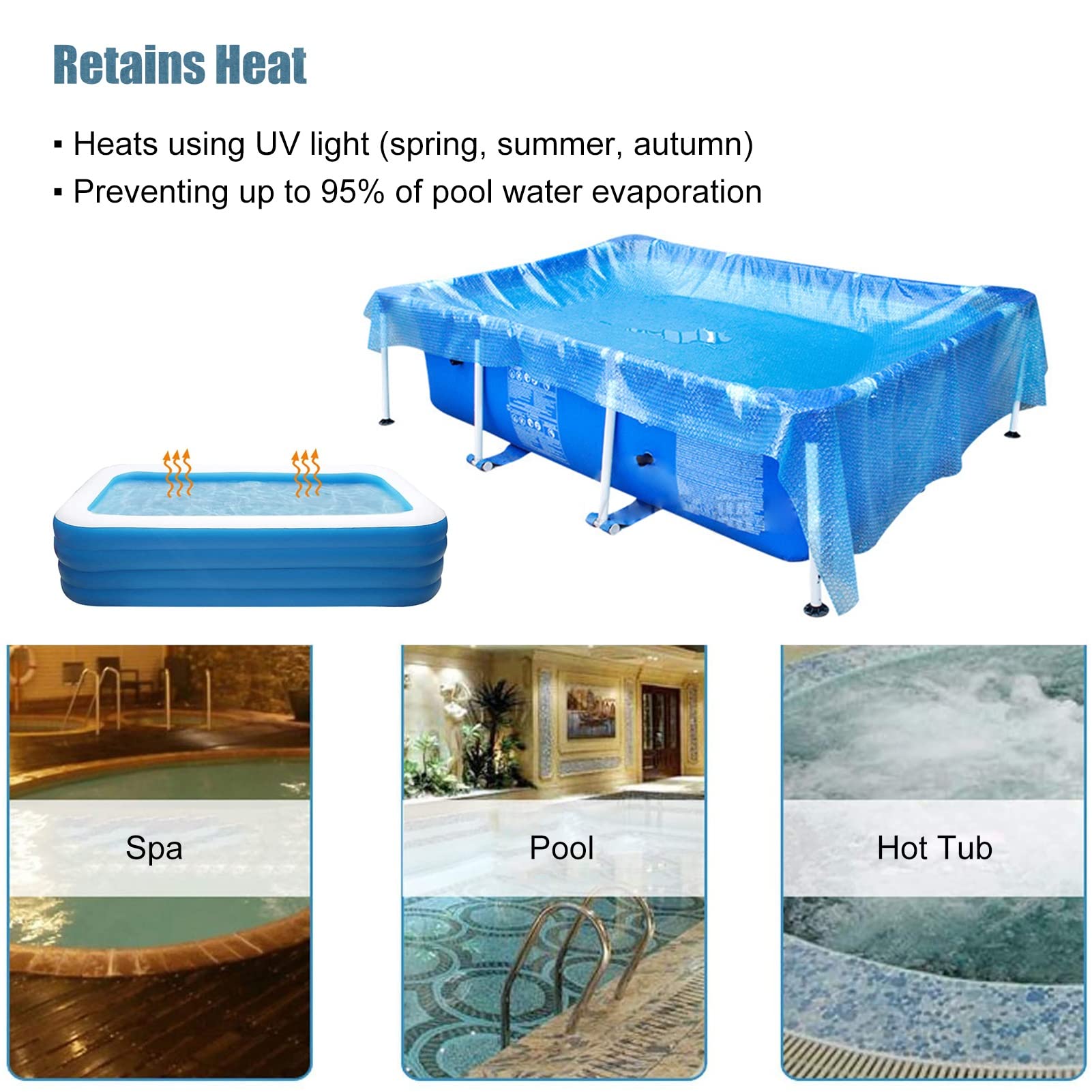 ERRULAN Blue Solar Pool Cover - Heavy Duty Swimming Pool Solar Blanket for Above Ground & Inground Pools - 1.5x6m/5x19.7ft Rectangle Heat Retention Cover - Perfect for Extending Swimming Season & Reducing Water Evaporation